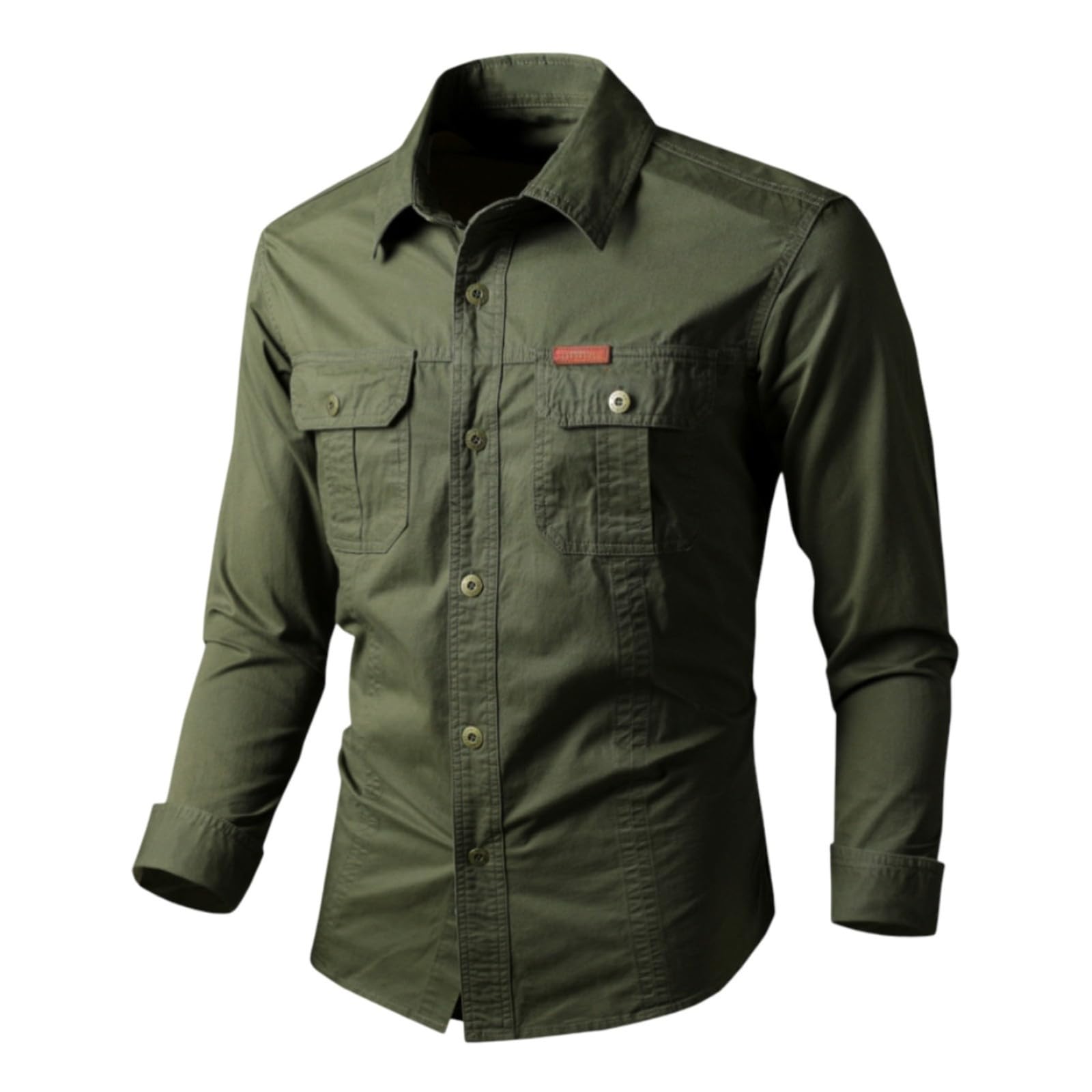 Generico Camicia Uomo Cotone-Camicia da Uomo a Tinta Unita Autunnale a Maniche Lunghe con Bottoni, Stile Casual da Esterno