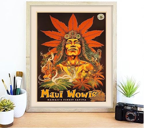 Miniatura 3 de Póster vintage de marihuana de los años 70, arte retro bohemio para pared, arte hawaiano de Maui Wowie, impresión artística de dispensario de