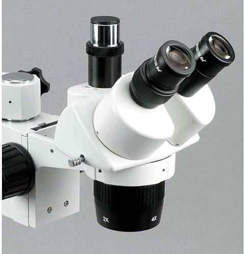 Miniatura 4 de AmScope Microscopio estéreo trinocular SW-3T24, oculares WH10x, aumento 20X40X, objetivo 2X4X, soporte de brazo único