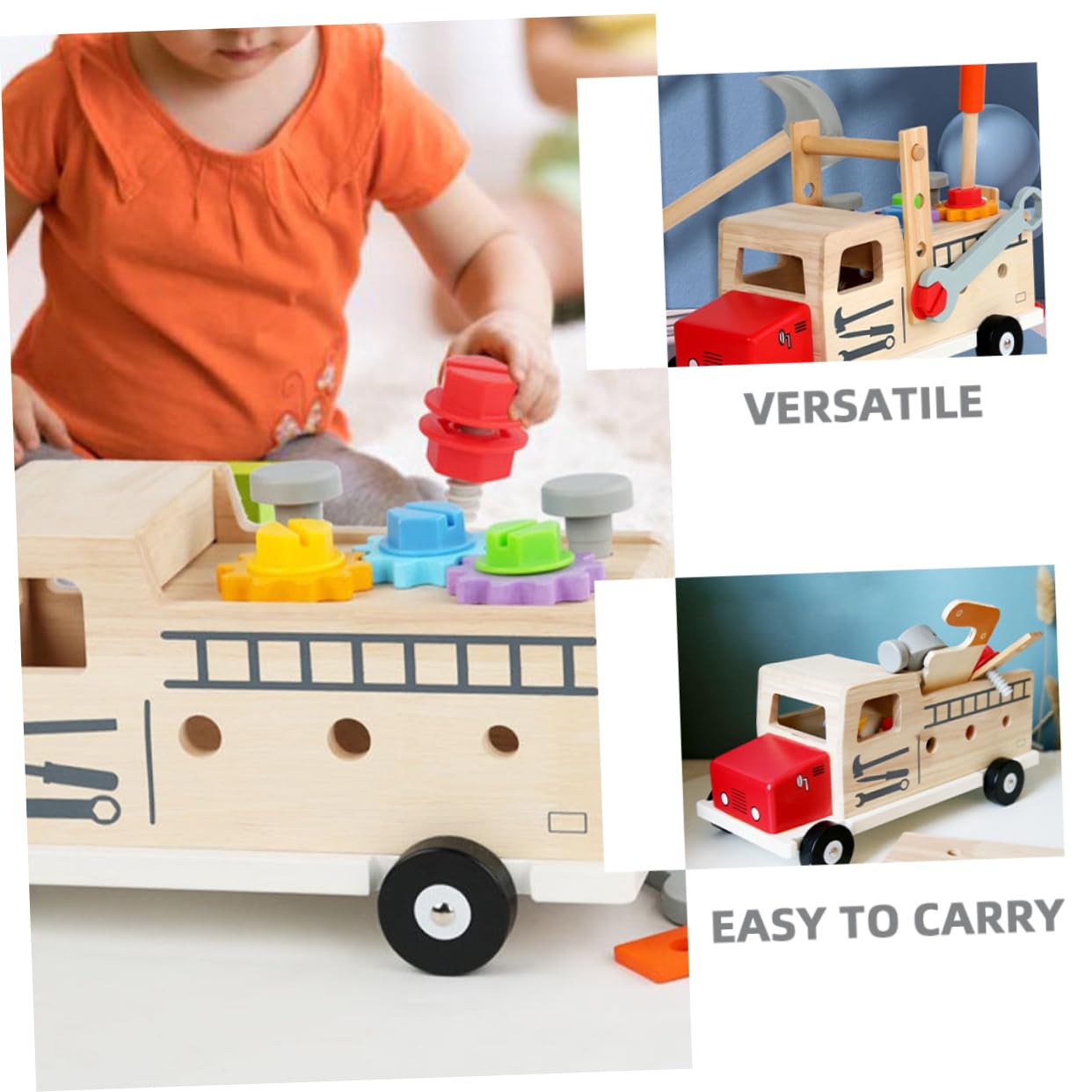 Holz Werkzeugkoffer Set für Kleinkinder Pädagogisches Lernspielzeug mit Schrauben Fördert Feinmotorik Rollenspiel Sicher und Vielseitig für Jungen und Mädchen