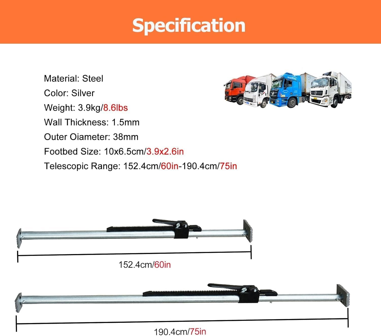 Adjustable Cargo Stabilizer Bar with Secure & Stable Load Lock, Cargo Stabilizer Bar Pickup Truck Bed Stabilizer Cargo Bar for Safe Transport of Heavy Items, Steel Ratcheting Cargo Bar(60-75in)