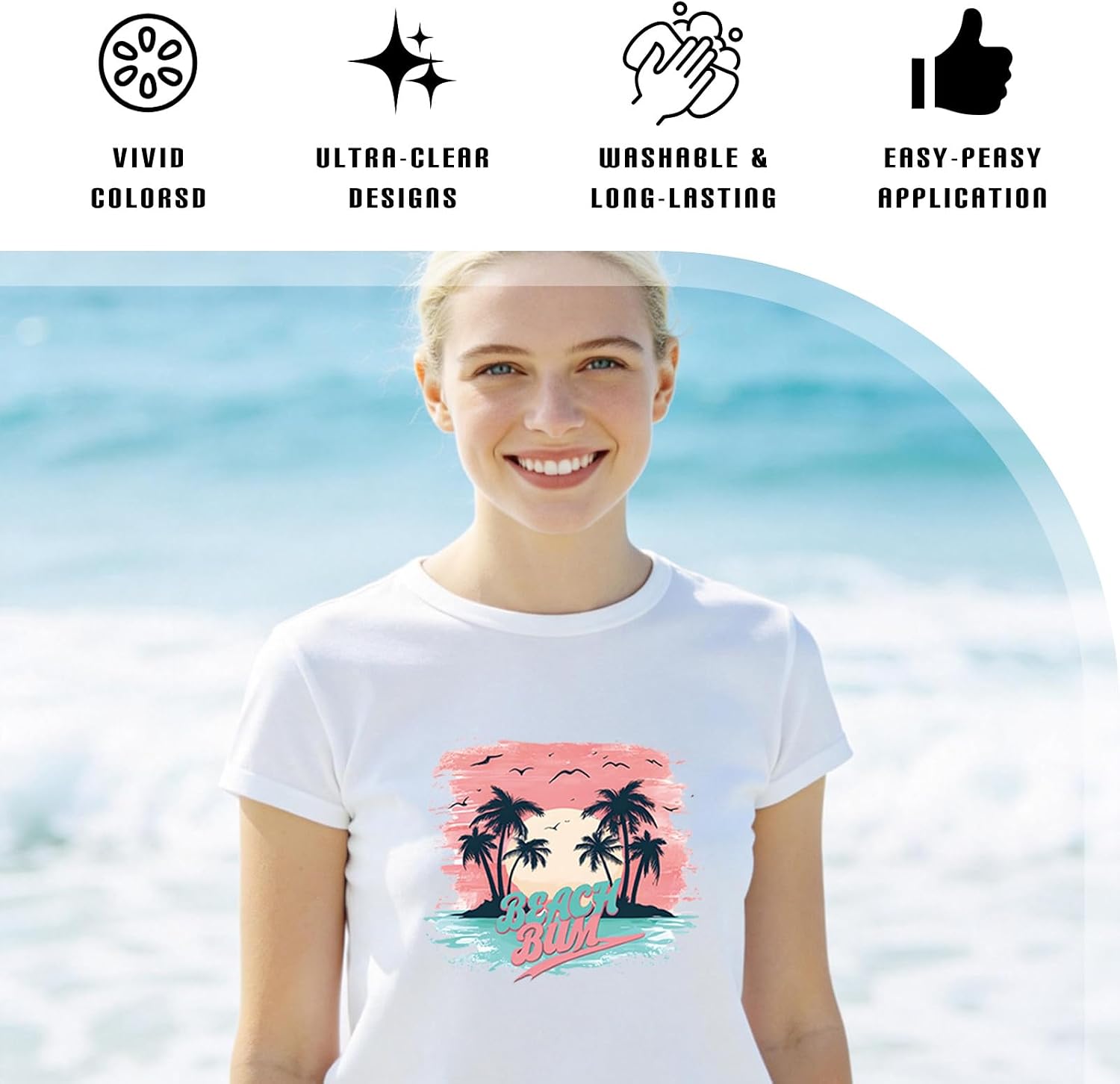 Dazoratix Summer Iron on Transfers - 20 Sheets Hello Vibes Beach Sun Salt Sand DTF Ready to Press Heat Patches Vacation Stickers Vinyl Decals for T Shirts Clothes Pillow Bag Hat DIY Crafts Decorations