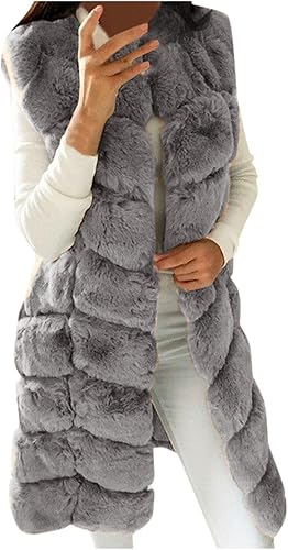 Yihaojia Women'S Faux Fur Vest Coat Sleeveless Long Jacket Winter Thick Warm Flurry Waistcoat Fuzzy Coat Outerwear