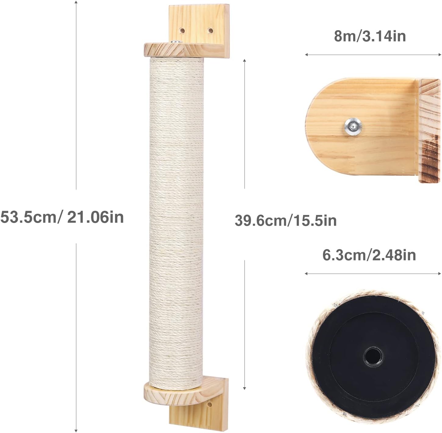 review Wall Mounted Cat Scratching Post - 21'' Wooden Sisal Cat Scratcher,Hemp Rope Scratcher Posts for Indoor Cats or Kittens- Cute Modern Wall Mounted Cat Furniture