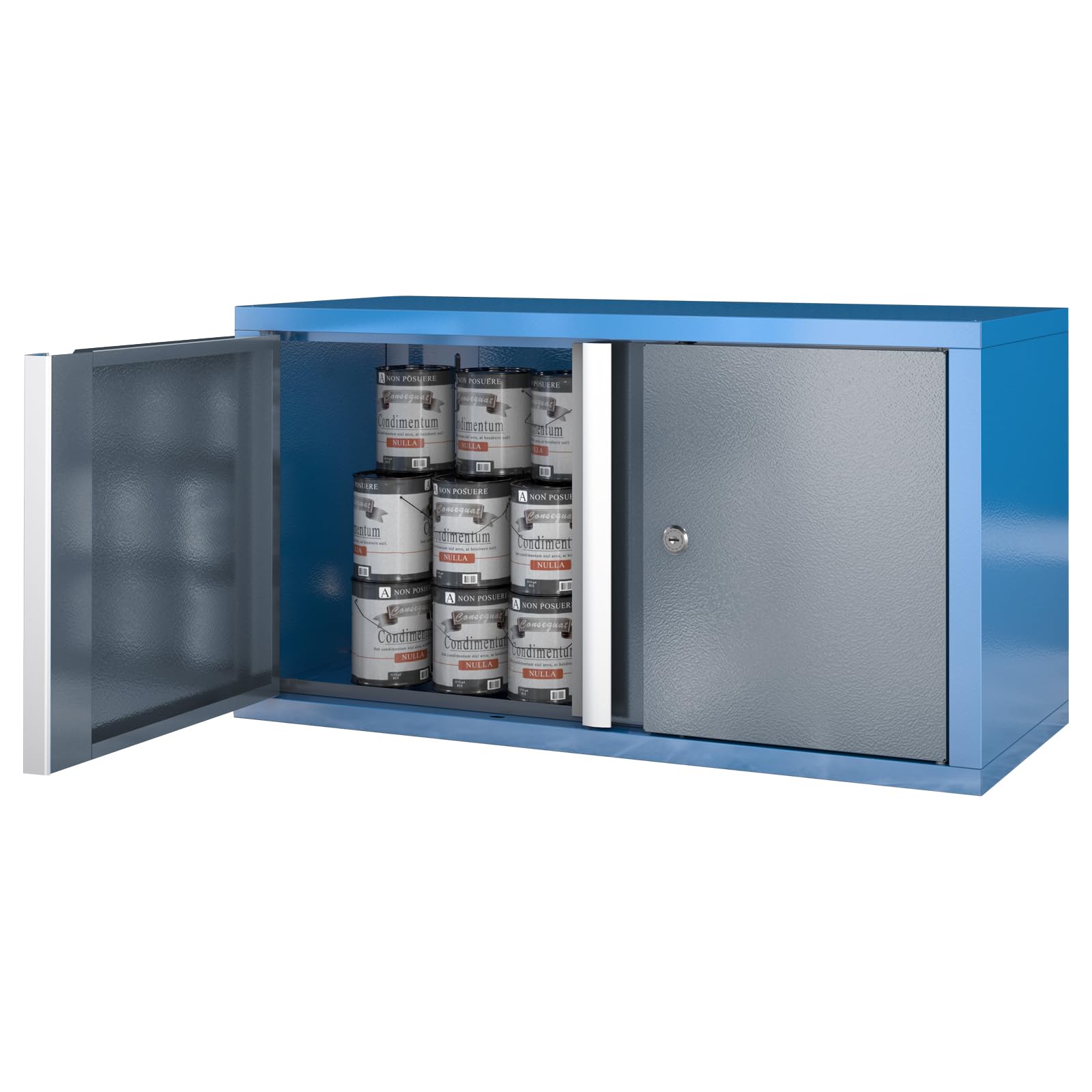 LARBANKE Metal Wall Cabinet with 2 Door,Lockable Floating Wall Storage Cabinet for Garage,Basement and Ware House,Metal Wall Cabinet with Positioning