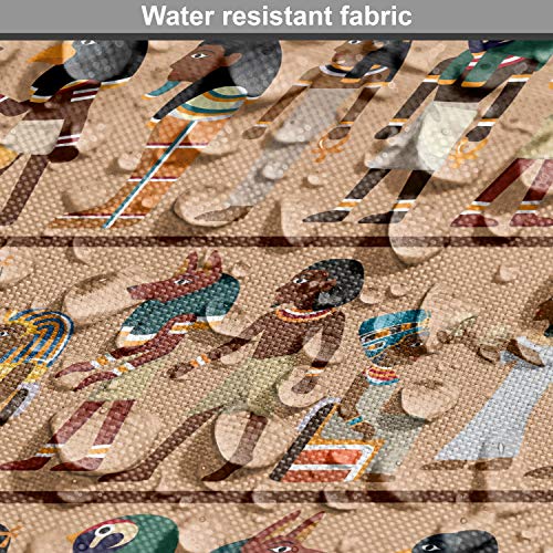 Image of Ambesonne Egyptian Print Fabric by The Yard, Egyptology Mythological Cartoon Characters Archeology History Illustration, Decorative Fabric for Upholstery and Home Accents, 3 Yards, Peach Beige