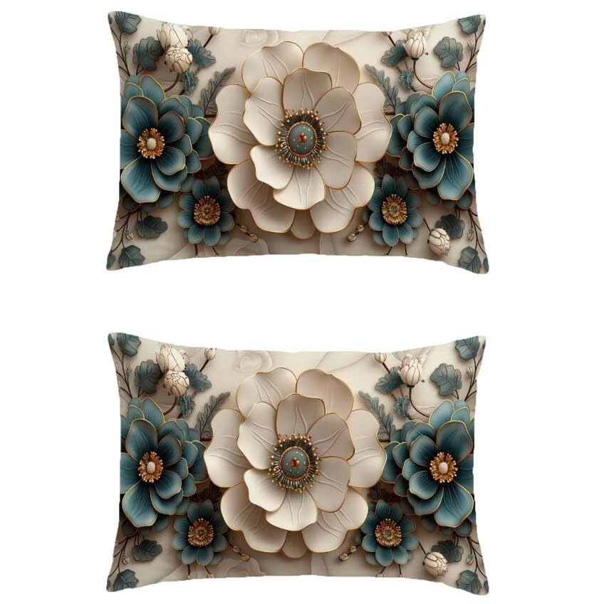 Housse de coussin 60x80cm lin taie oreiller extérieur imperméable fleur décoration maison blanche