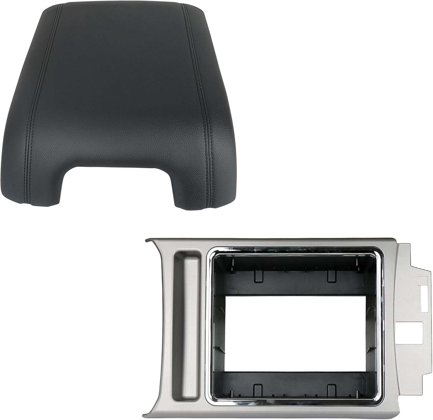 TQPONLY Center Console Armrest Lid & Trim Panel for 2011-2016 Ford Super Duty F250 F350 F450 F550 (Silver&Chrome)