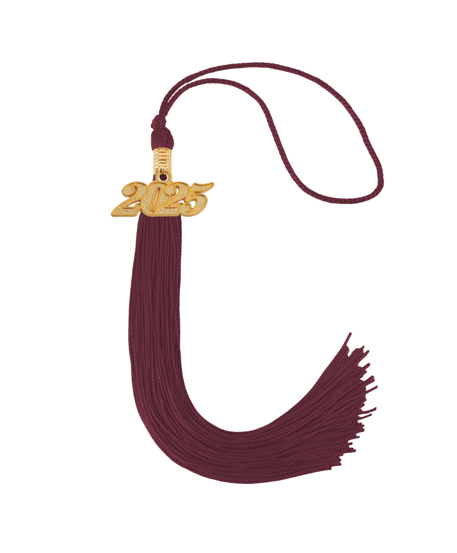 Graduation Single Color Tassel with Date Drop 2025(Maroon Tassel,Gold Charm)