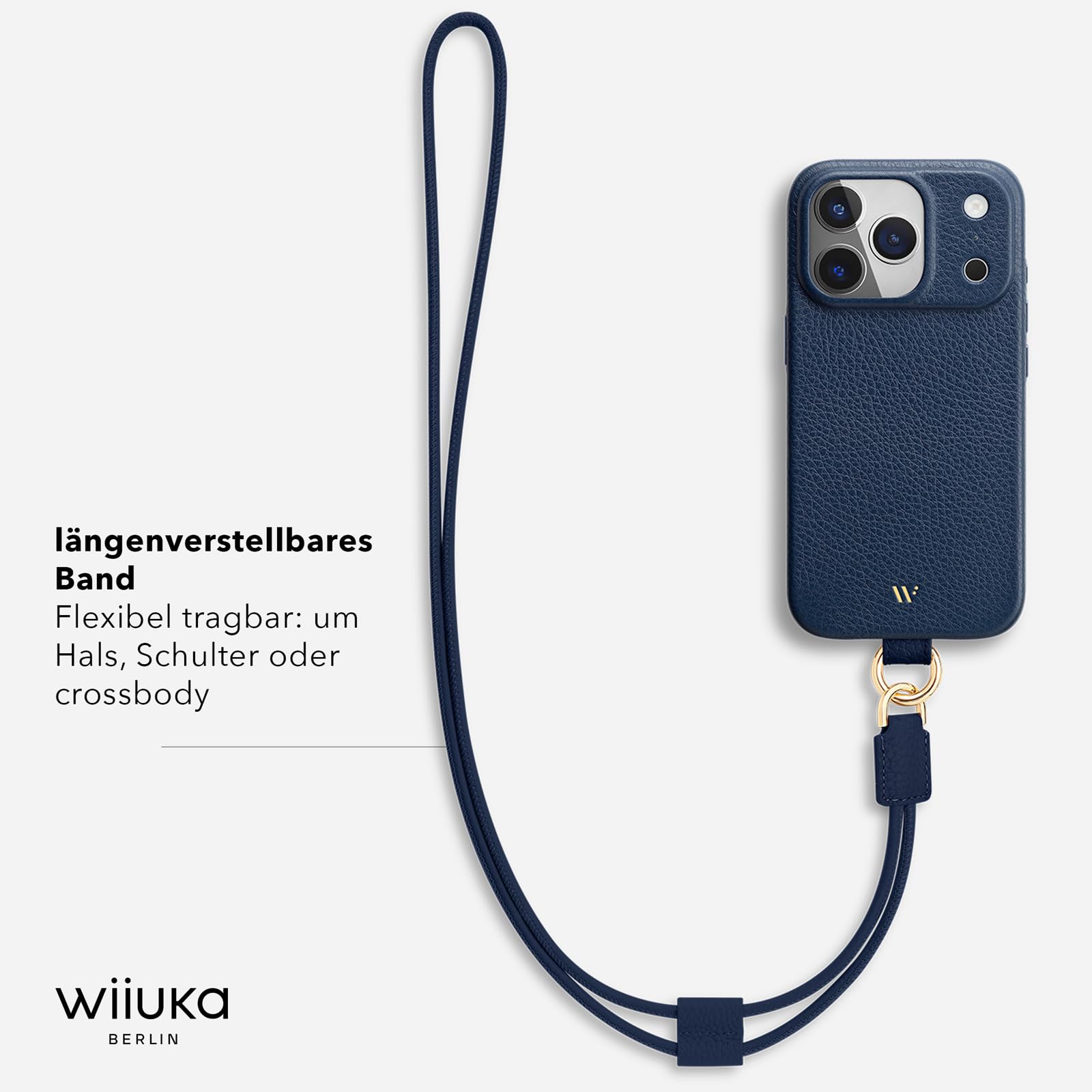 WIIUKA Etui na telefon iPhone 17 Pro Max, skórzane etui z łańcuszkiem na telefon komórkowy, wysokiej jakości etui na telefon komórkowy, etui, łańcuszek do zawieszenia, skiin loop, ciemnoniebieskie