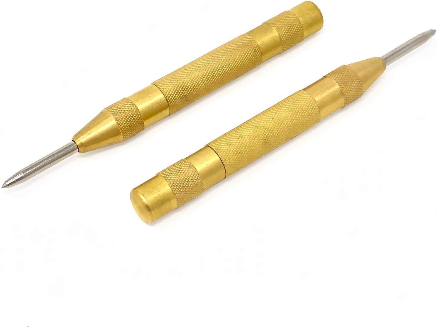 Automatic Center Punch - 5 inch Brass Spring Loaded Center Hole Punch with Adjustable Tension, Hand Tool for Metal or Wood - Pack of 2