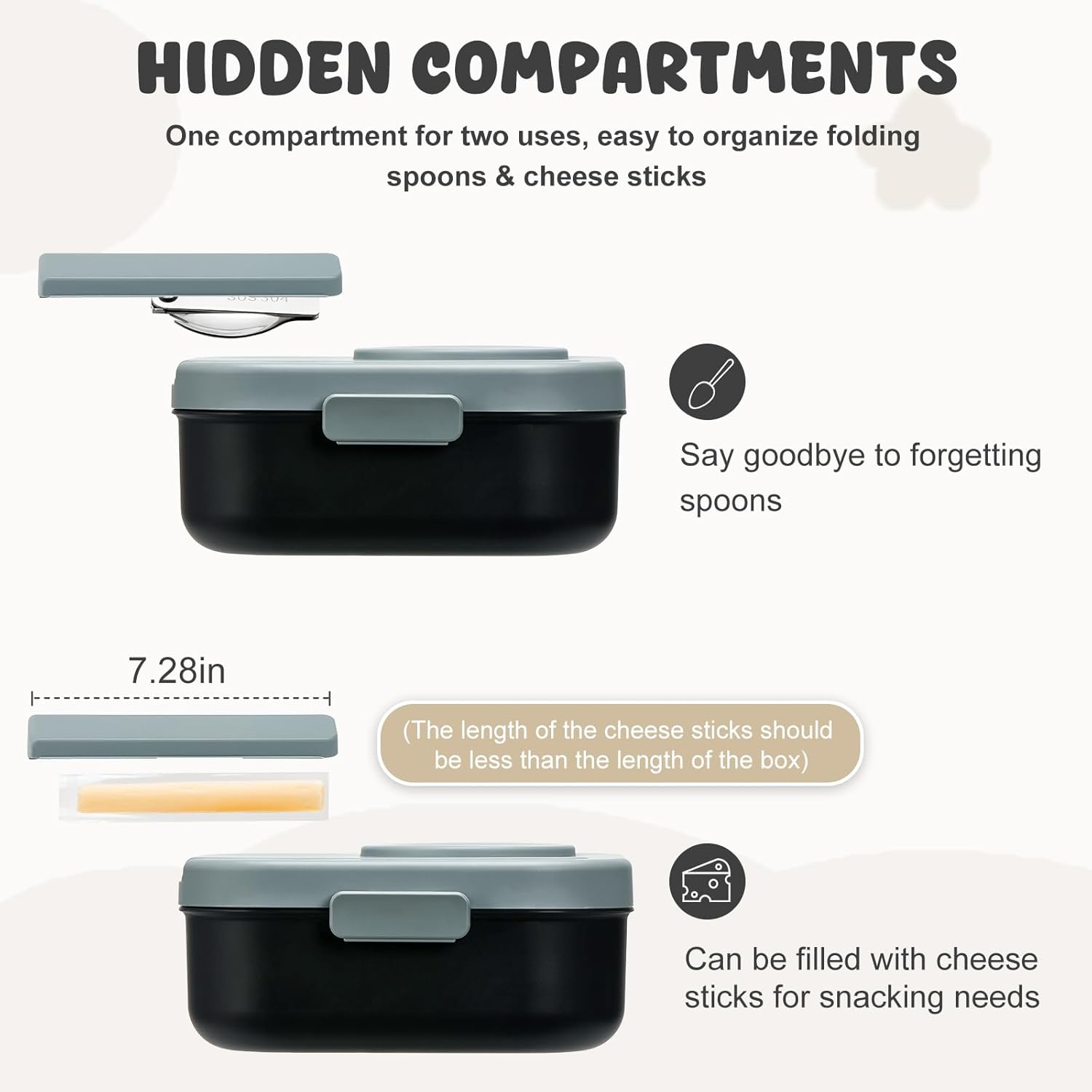 Bento Lunch Box for Kids with 12oz Soup Thermo,4 Compartments Lunch Box Containers Kids, Spoon&Sauce Jar, BPA Free&Leak proof,Insulated Food Jar for Travel(Black) - Image 2