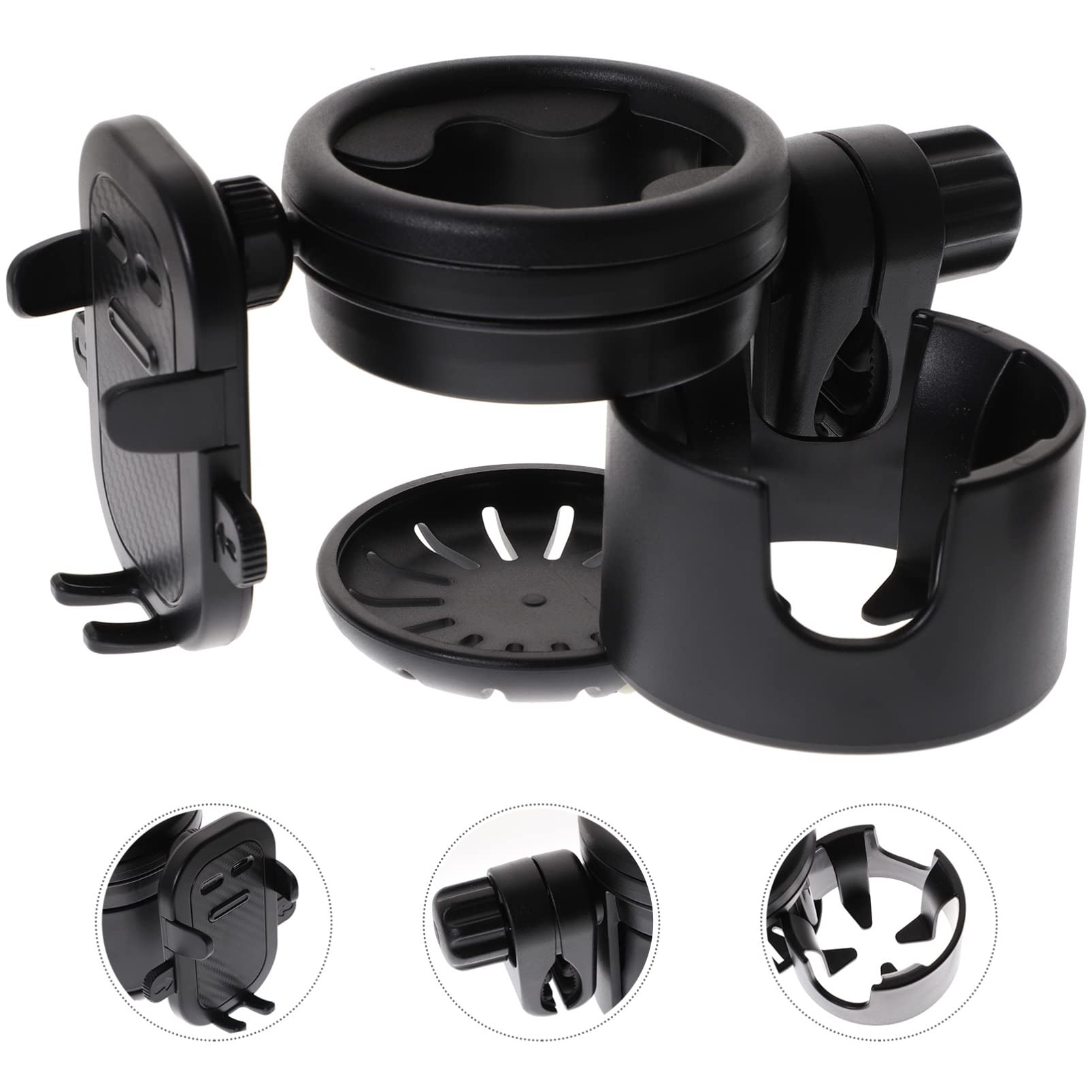 Portabicchiere per Passeggino Nero, Porta Borraccia e Tazza in Plastica e Metallo, Stabile per Bici e Scooter