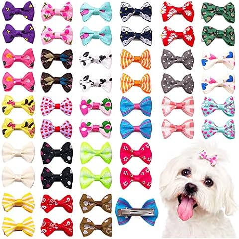 BIPY 25Pair Pet Hair Bows with Clip Small Dog Cat Puppy Topknot Assorted Grooming Product Color Random Cover