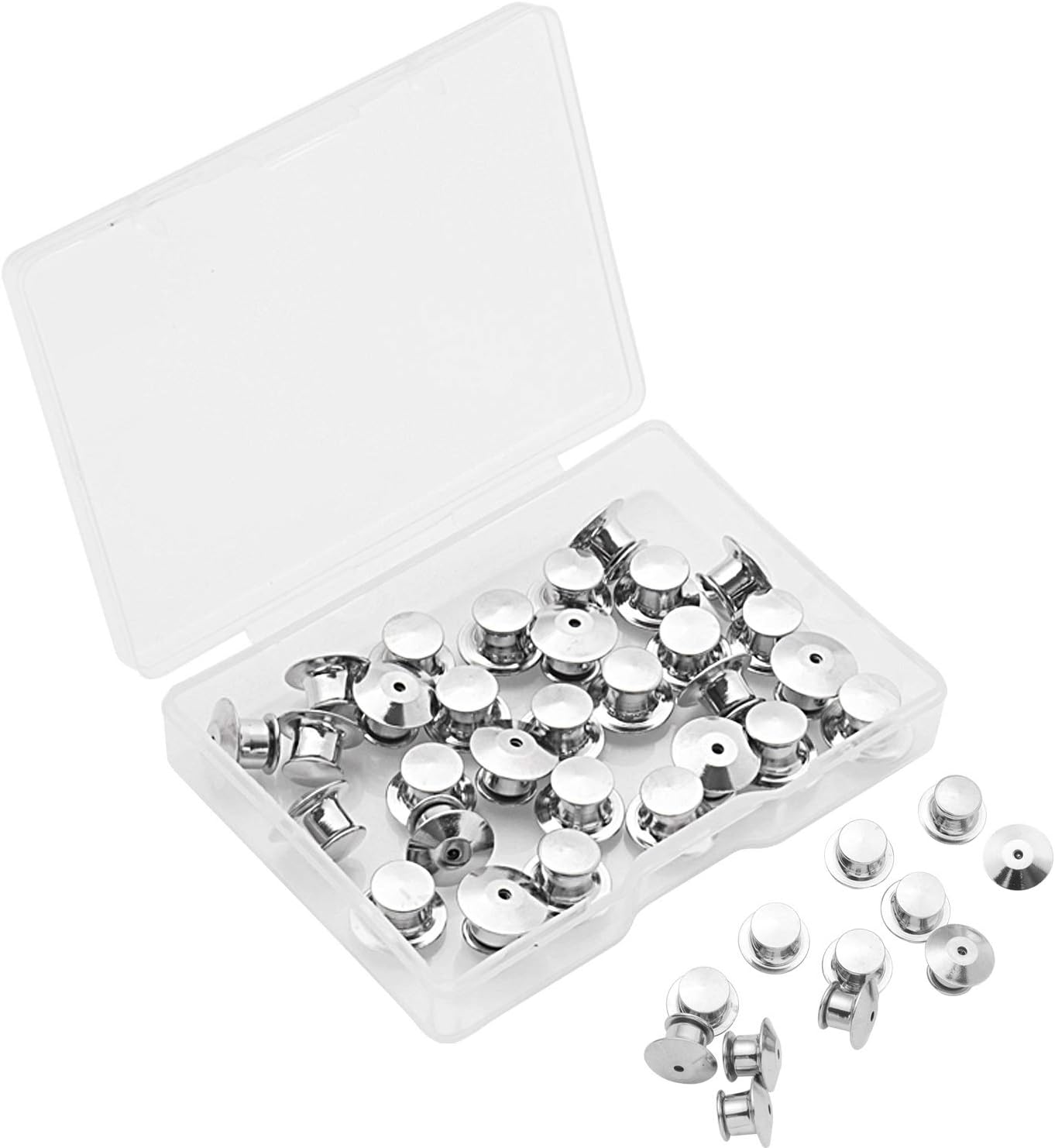 SUBANG 30 Pieces Metal Pin Backs Locking Pin Keepers Locking Clasp with Storage Case