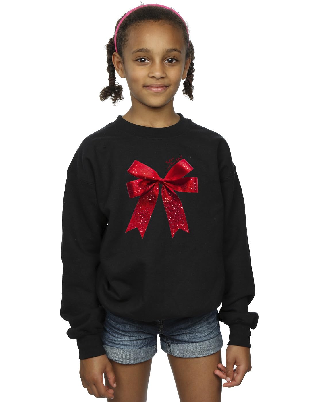Absolute Cult Christmas Girls Red Bow Sweatshirt Black 12-13 years