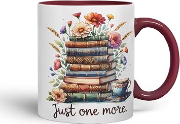Just One More Chapter Coloured Mug Cup Cozy Reading Gift 11oz Maroon