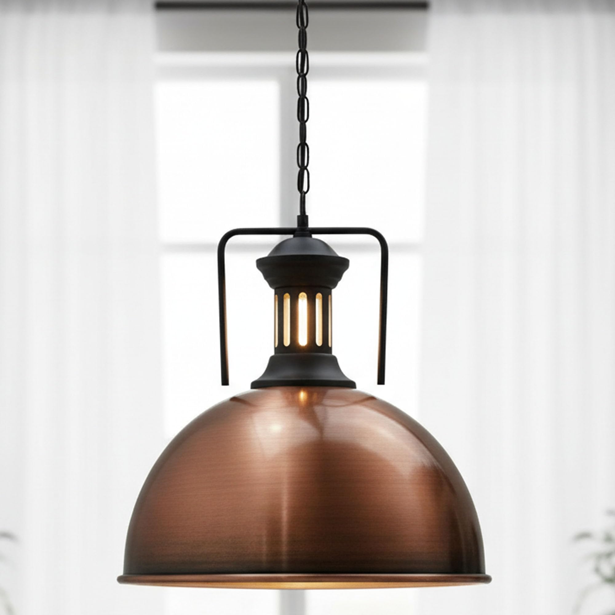 Dc Voltage Copper Vintage Industrial Dome Pendant Light 30Cm E27 Hanging Lamp