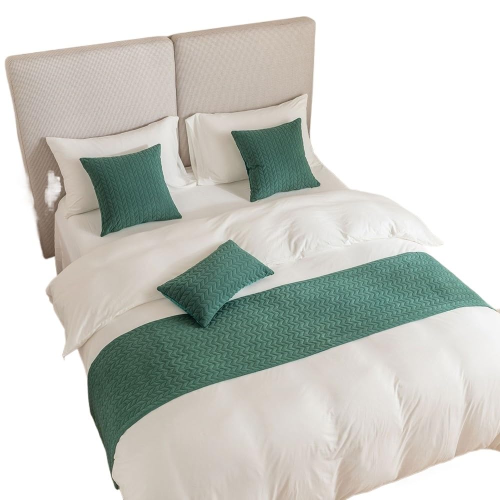 Bed Runner, Bed Scarf Velvet Bed Runner Wheat Pattern Design Hotel Bedroom Decor Runners Solid Color Tail Towel Pillowcase Home Flag(Green,45x210cm bed runner)