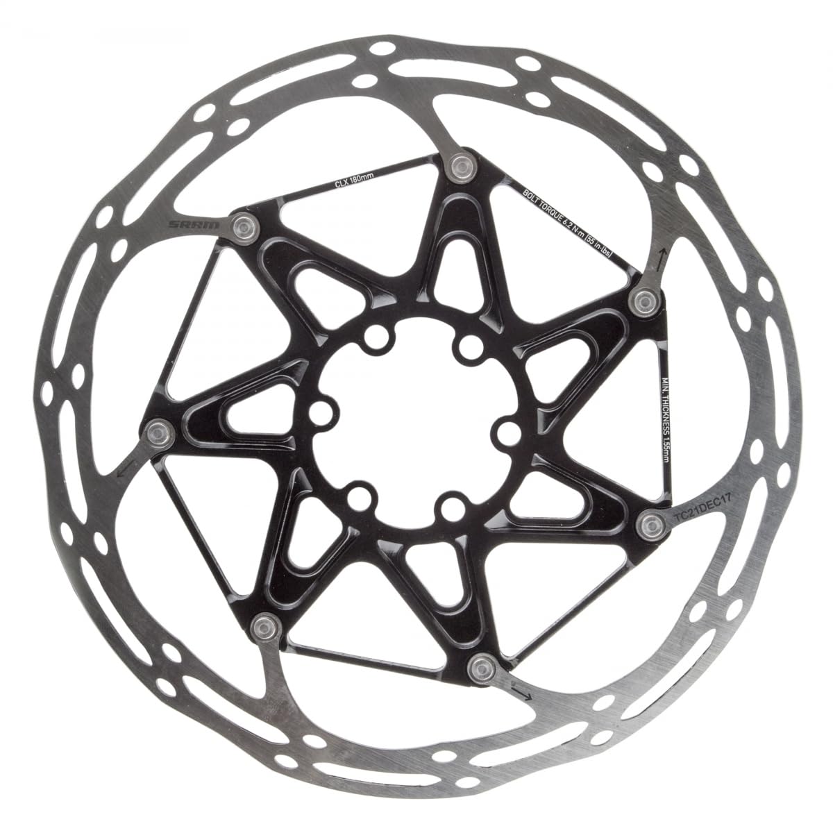 Sram (180 Mm, ) Rotor Centerline 2 Piece With Ti Rotor Bolts Rounded Black