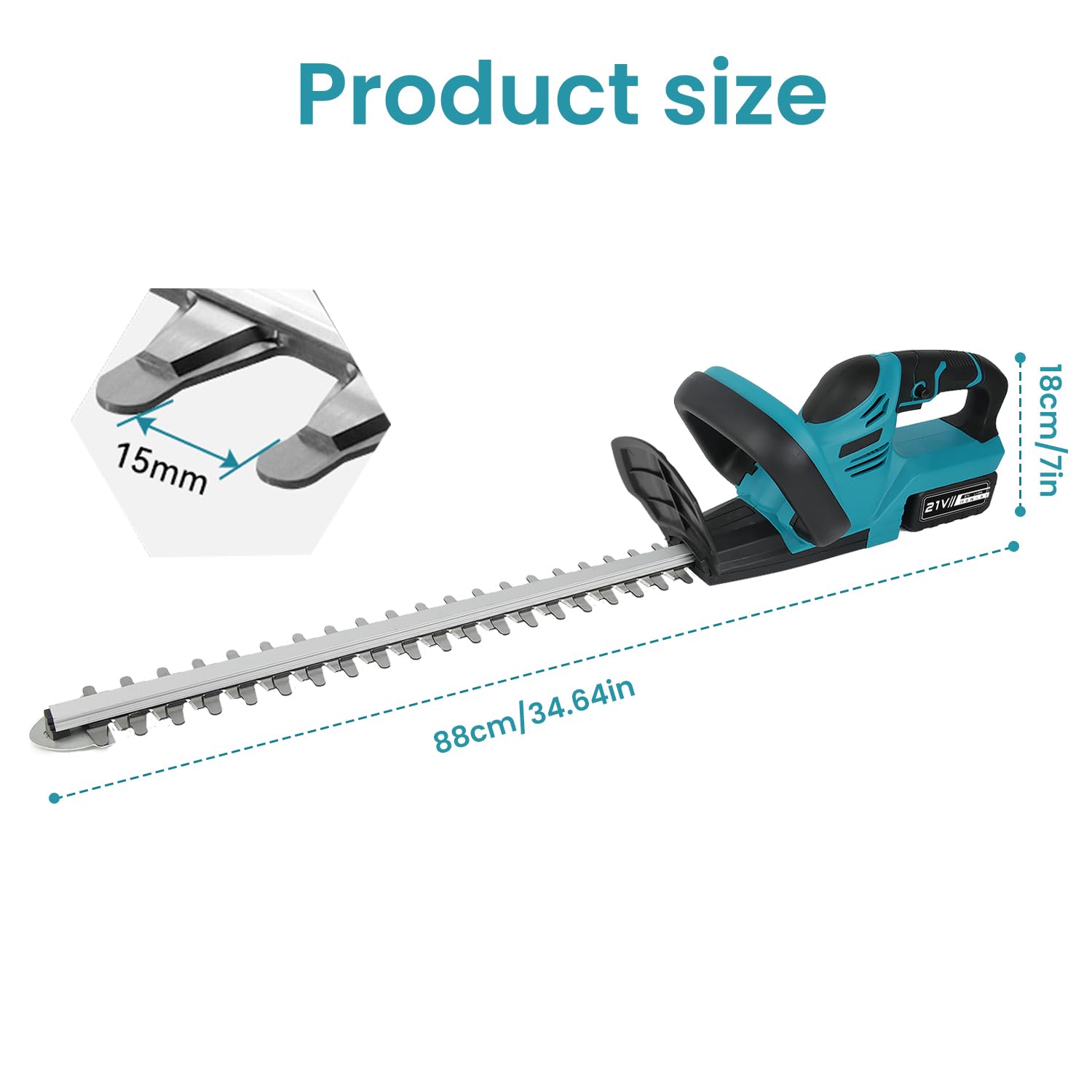 Taille Haie sans Fil 21V 1000W avec Batteries 6,0 Ah, Lame Double Action 52 cm, Écartement 15 mm