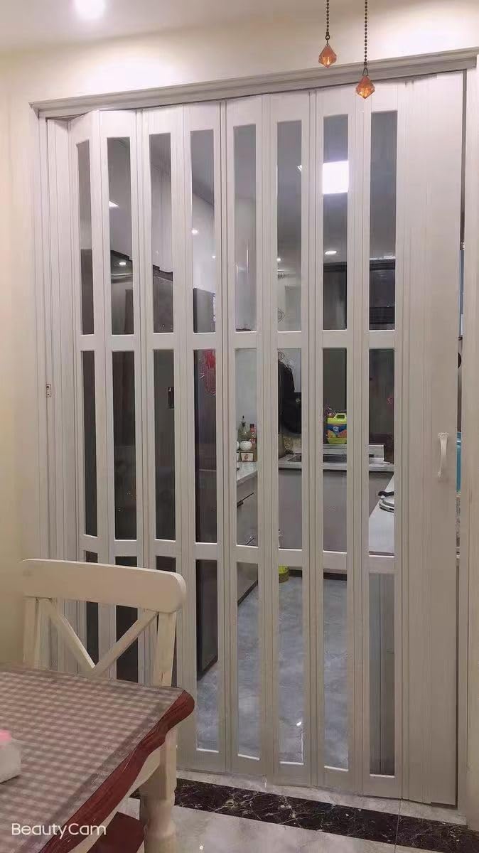 falttür Multifold PVC-Falttüren Für Den Innenbereich, 61 71 76 81 91 96 101 106 121 126 136 141 151 183 203 Cm, Faltschiebetür, Raumteiler Mit Hardware Für Küche/Waschküche/Badezimmer, Weiß(WxH 34x80i