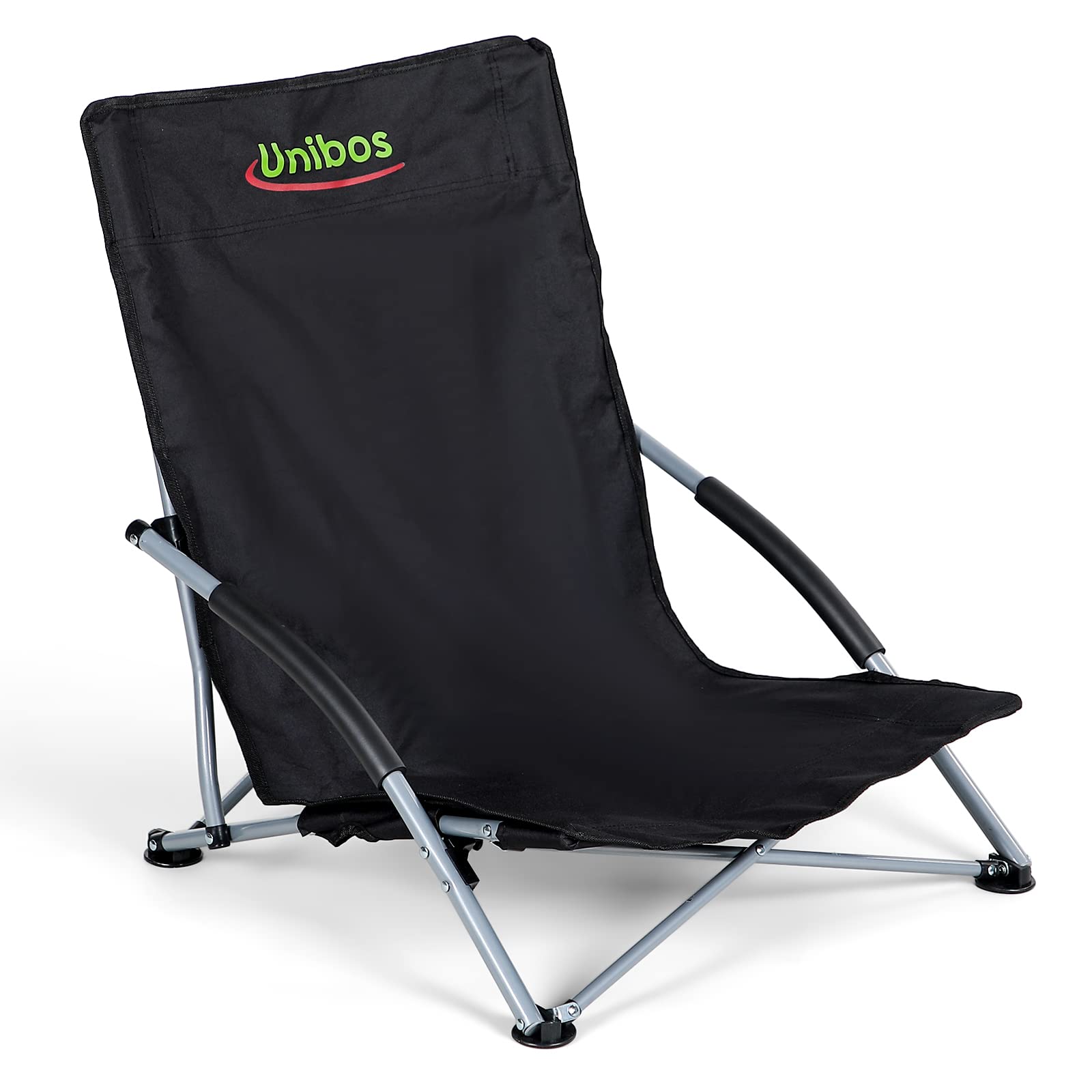 Unibos Folding Beach Chair with Padded Armrest, Outdoor Low Beach Chair Lightweight, Portable, Folding Outdoor Seat For Camping Beach Festivals Garden Caravan Trips Fishing BBQ With Carry Bag