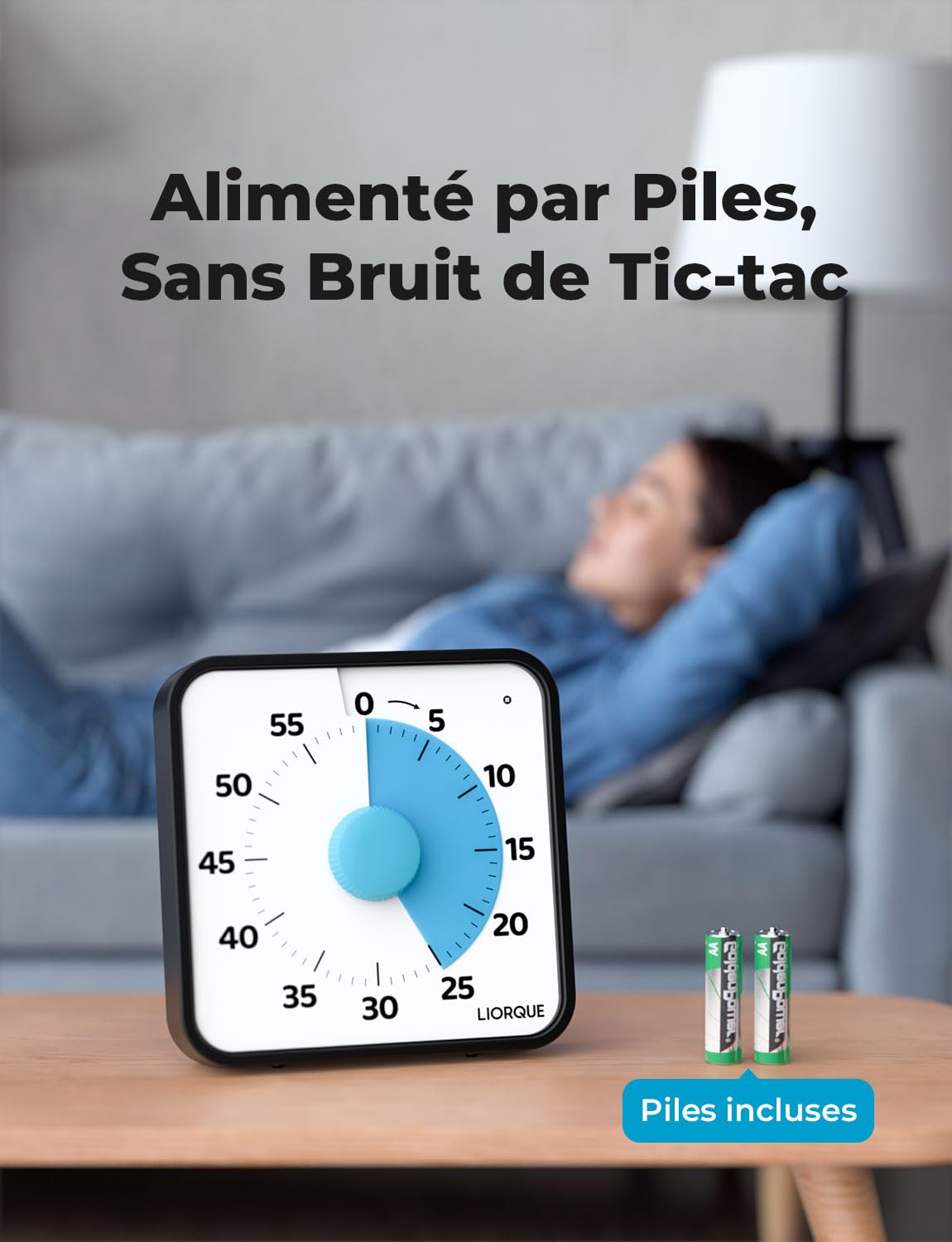 LIORQUE 19cm Grand Minuteur Visuel Timer Classe Aimanté Silencieux 3 Modes Alarme Sonnerie Lumière Vibration