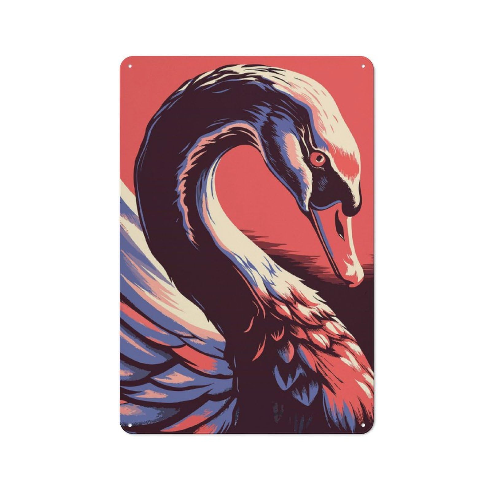 Junmoney Stylized Swan Illustration Vintage Metal Wall Sign 30X20cm For Garage Or Workshop, For Metal Sign Collectors, For Garage And Workshop Walls