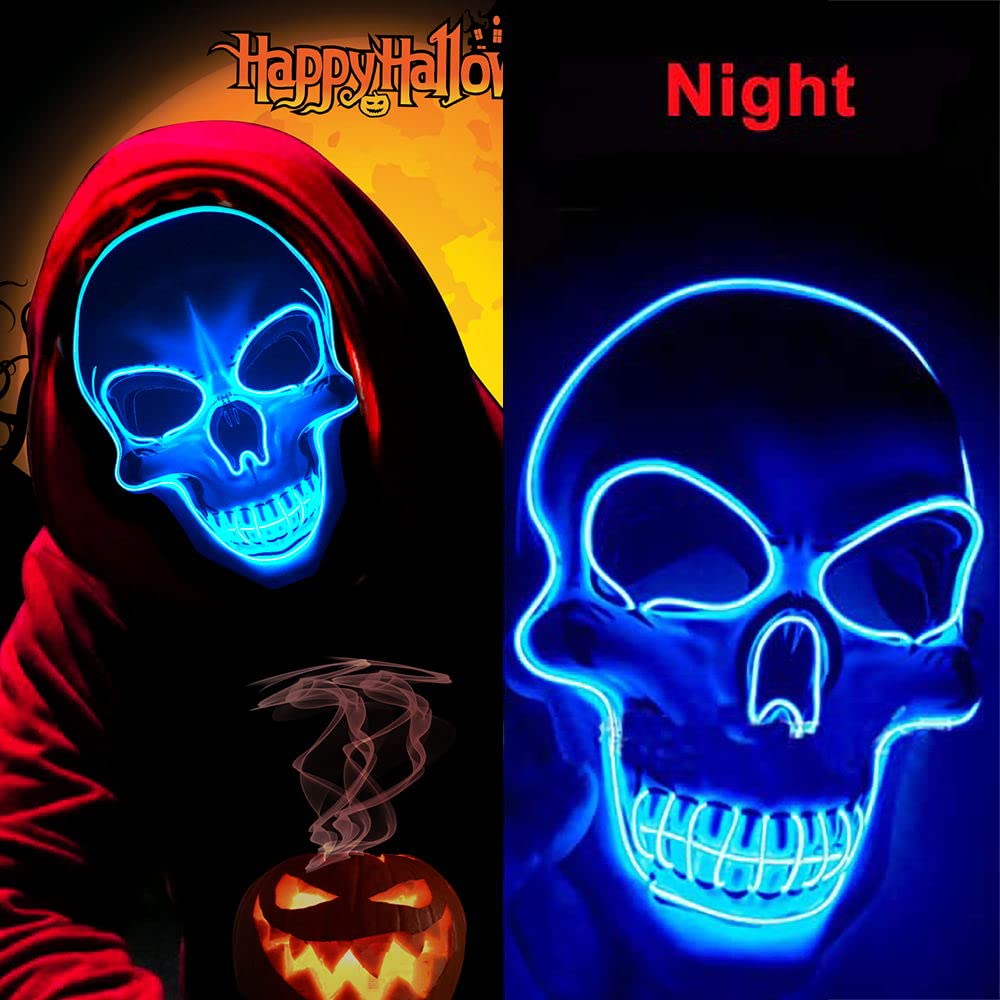 Máscara de miedo de Halloween con luz para suministros de recuerdo de fiesta con 3 modos (azul) 2
