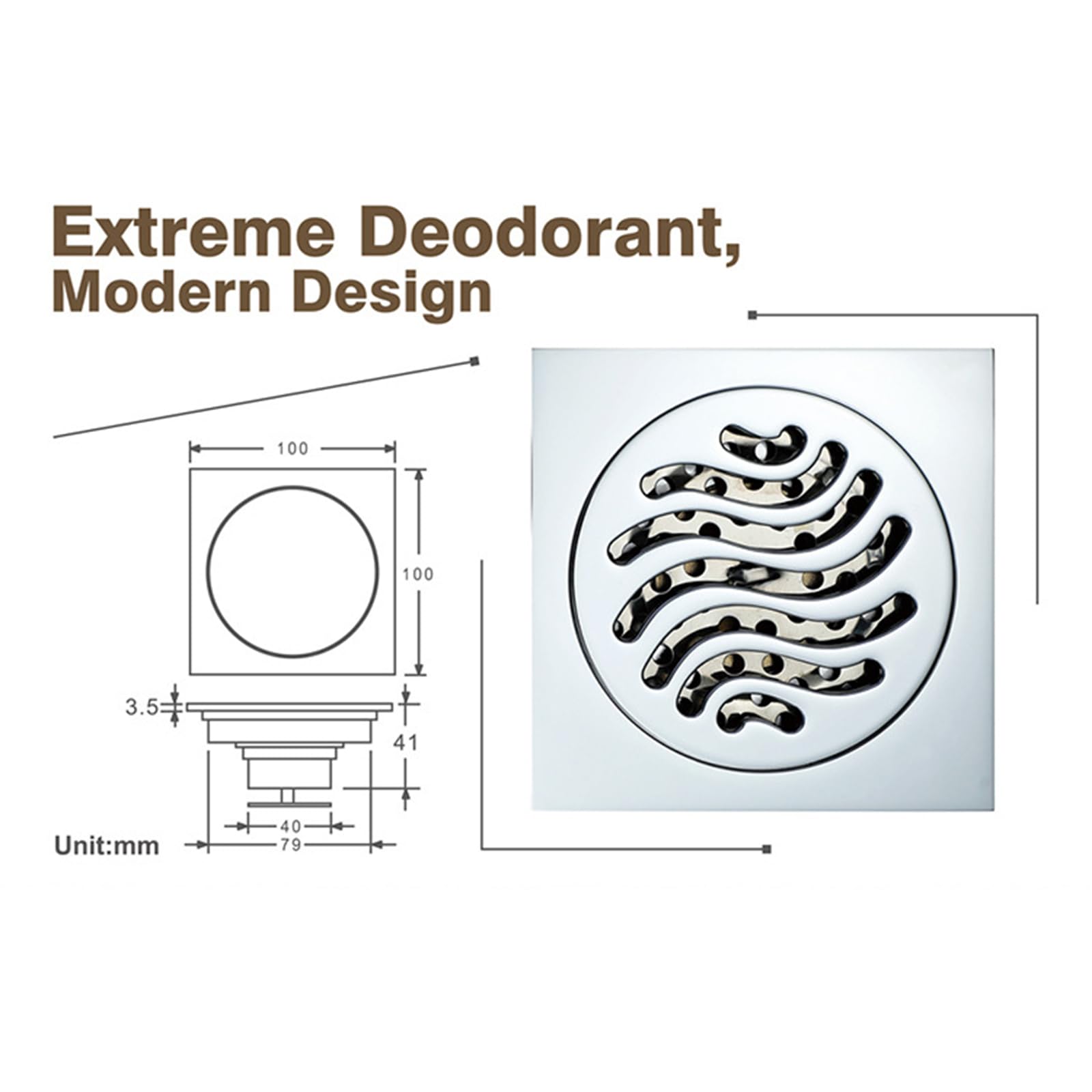 Scarico A Pavimento per Doccia Quadrato in Ottone da 10 Cm, per Cucina E Bagno,A