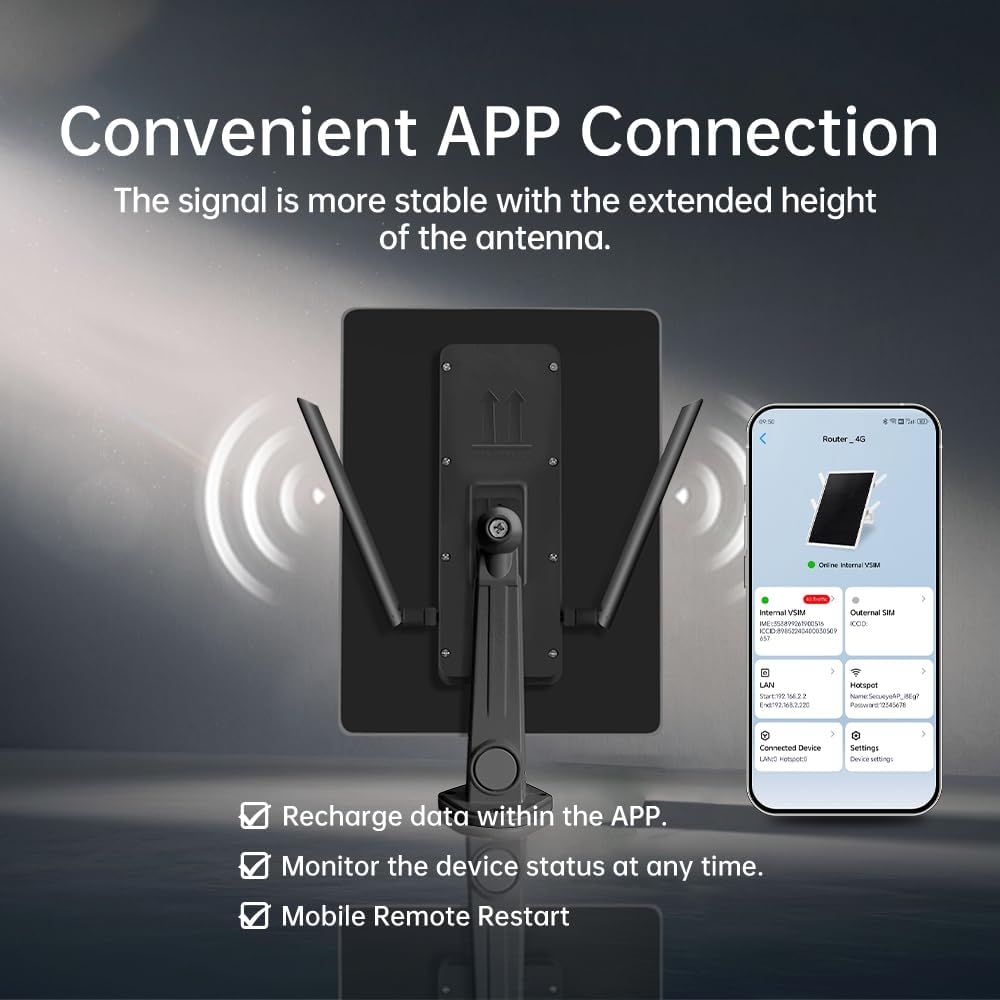 Solar 4G Router, Outdoor LTE Cat.1 Modem, 2.4Ghz WiFi6 Hotspot, VSIM & SIM Card-Slot, Built-in 26000mAh Battery, IP66 Waterproof, Ideal for Security Cameras IOT Devices