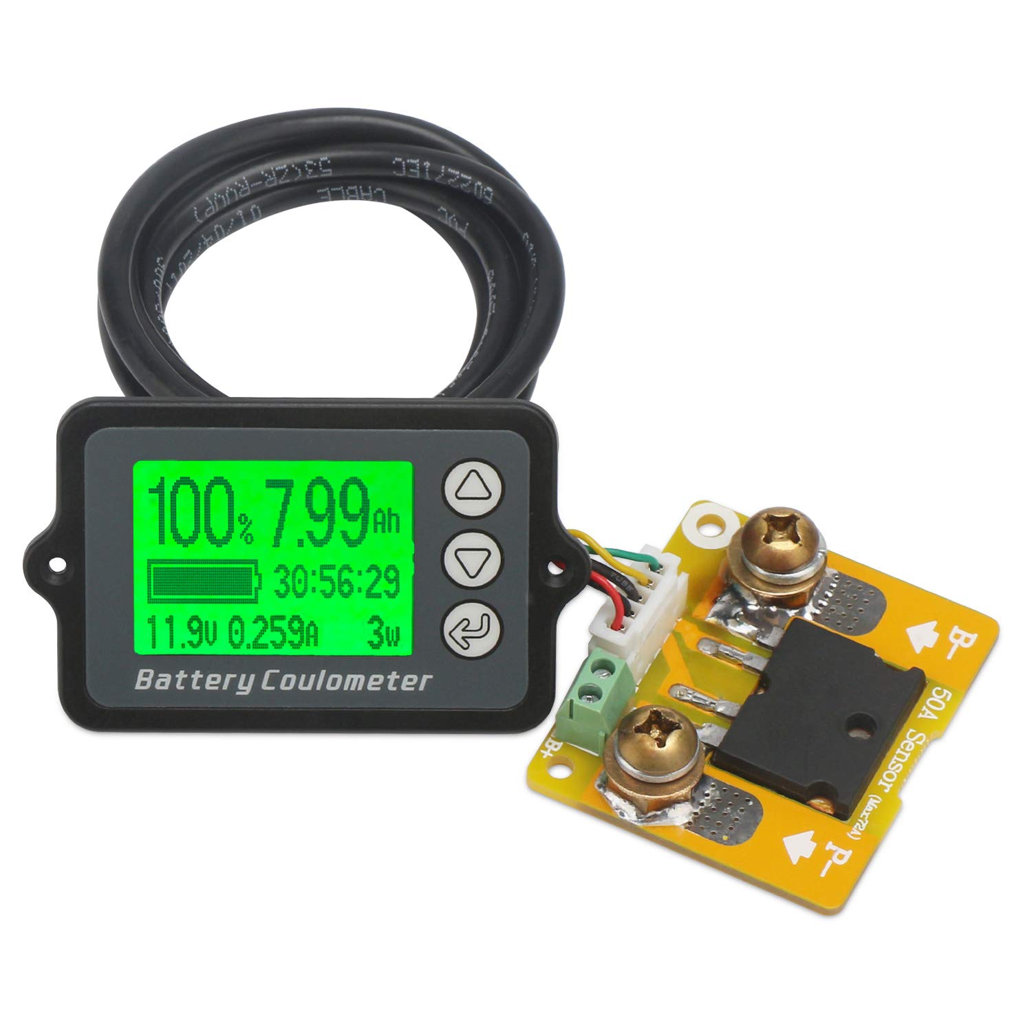 DROK LCD Digital Multimeter Charge-Discharge Battery Coulometer Tester Voltage Current Power Watt Hour Time Capacity Meter Gauge DC 8-80V 75A Battery Status Indicator Monitor Voltmeter Ammeter
