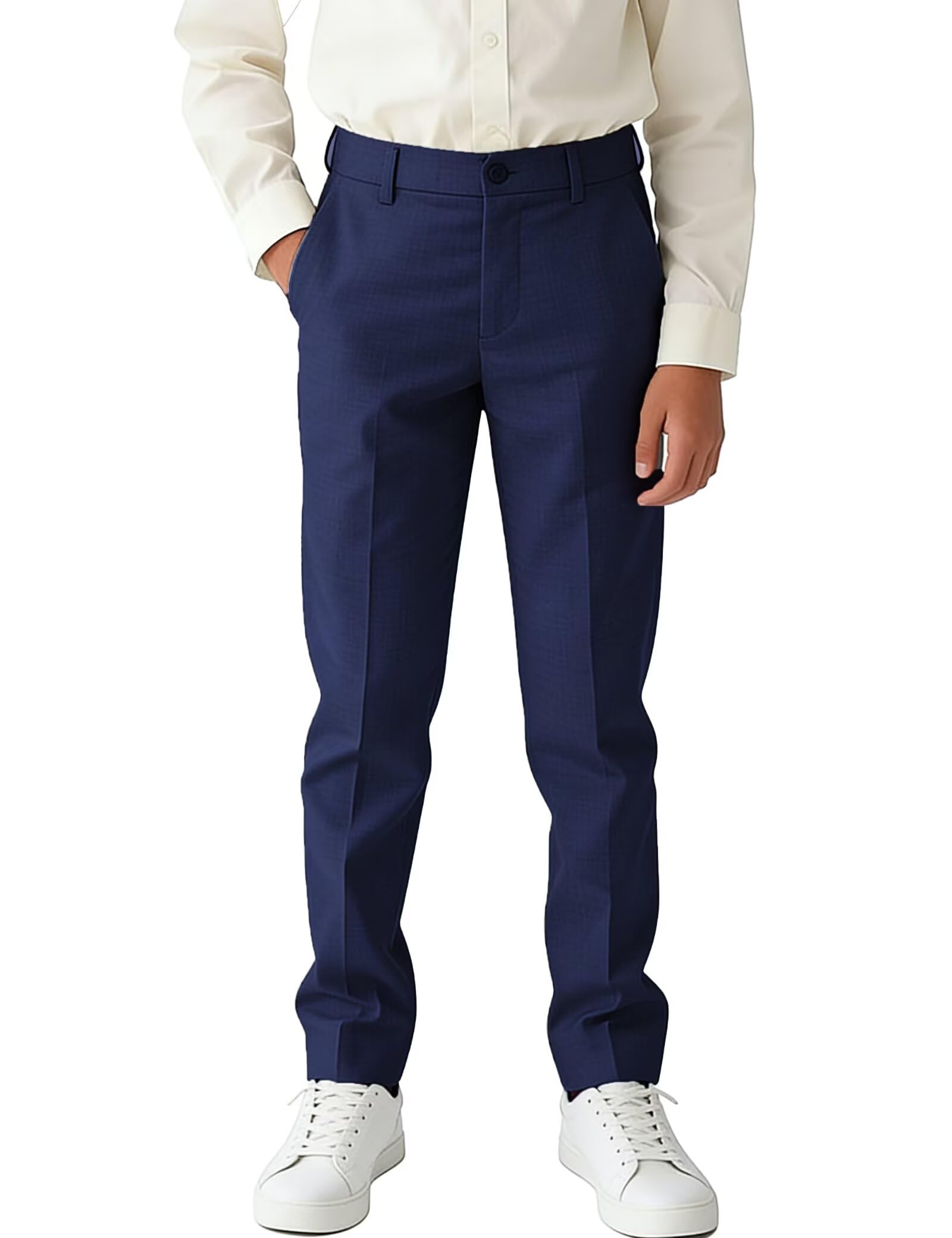 Boys' Dress Pants Kids Wedding Suit Pant School Uniform Trousers | Adjustable Waist, Practical Pockets, Slim Fit, Front Flat, Suitable for Easter, Party, Church, Golf Play &amp; Outdoor