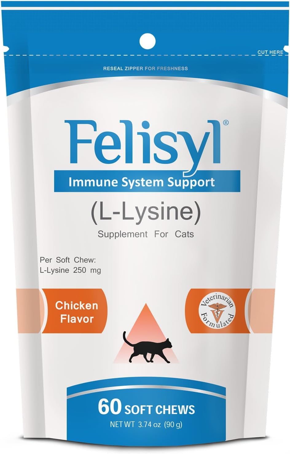 Felisyl L-Lysine Soft Chews for Cats (60 Soft Chews) – Supports Immune, Respiratory, and Eye Health. Eases Sneezing, Runny Nose, and Watery Eyes. Tasty Salmon Flavor - Made in The USA