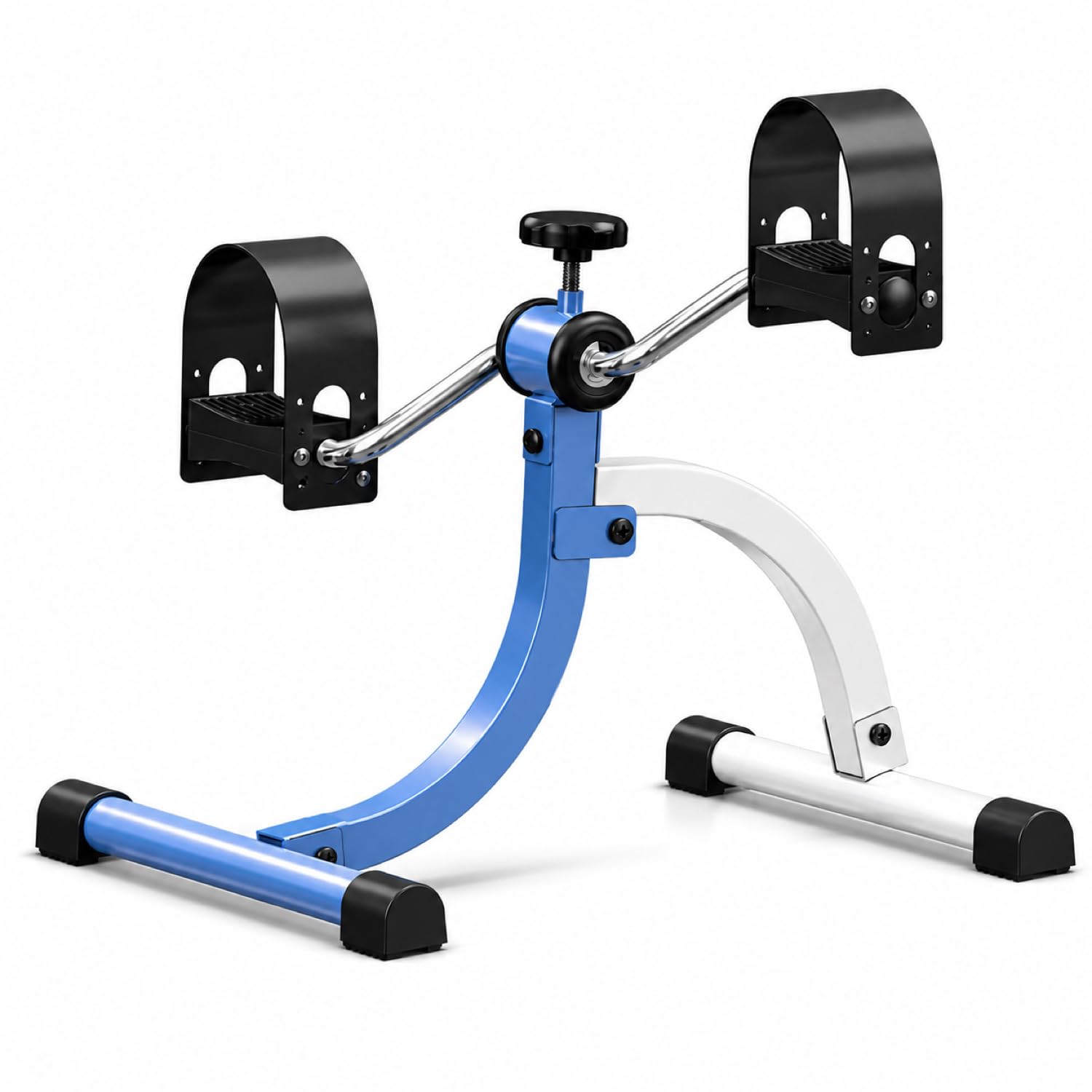 mexple mxp-200 pedal exerciser mini exercise bike for legs & arms | portable under desk cycle for home exercise, recovery & seniors | adjustable resistance, lightweight floor pedaler, blue & white