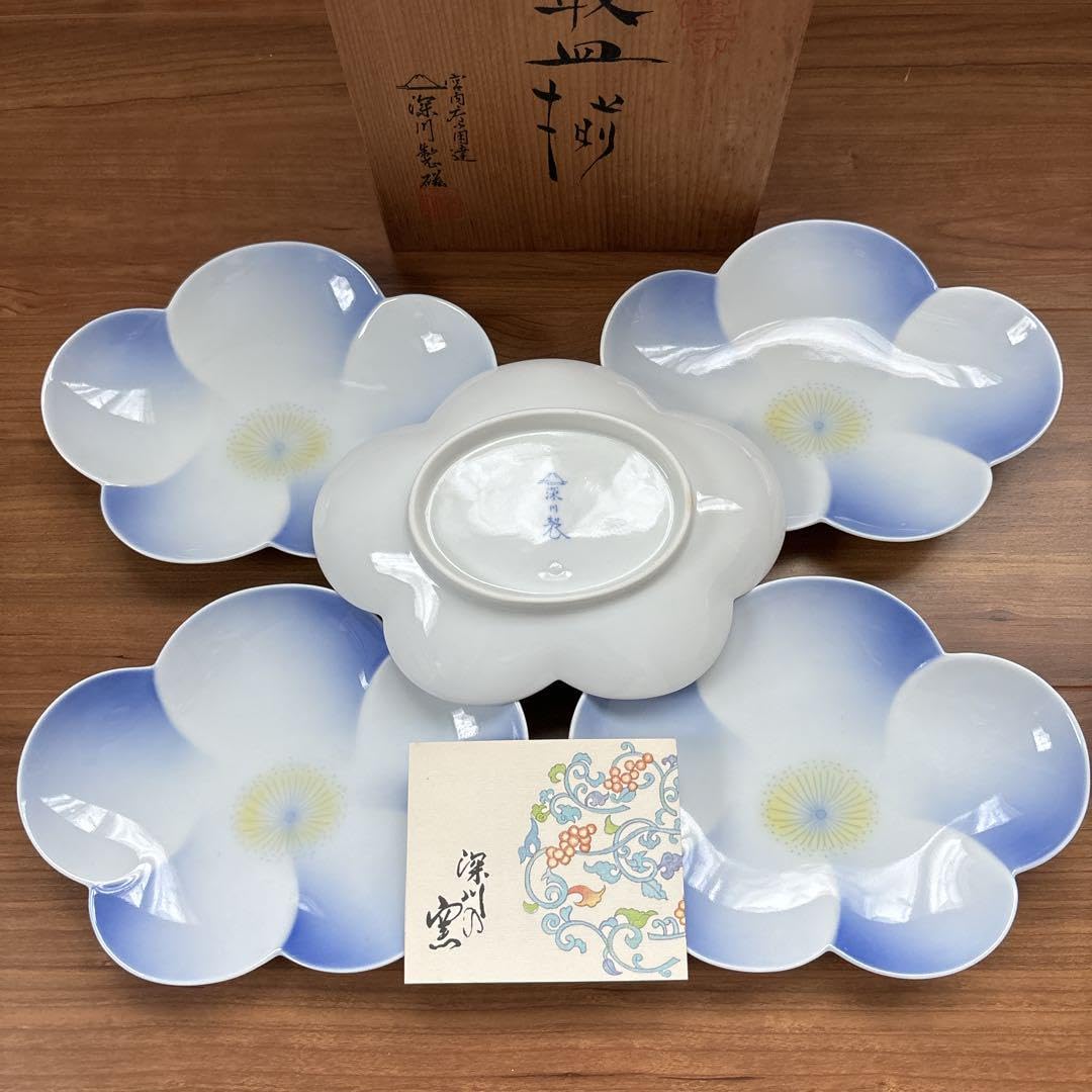 深川製磁 紅梅 梅型取皿揃 5枚