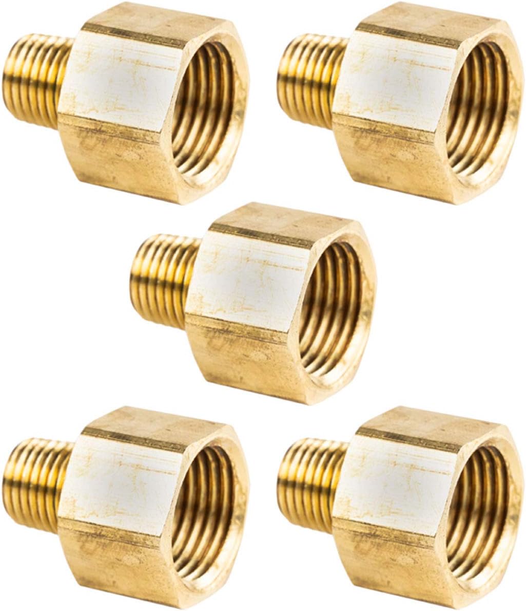1/2" FNPT to 1/4" MNPT Pipe Adapters Solid Brass Pressure Gauge Extenders 5 Pack