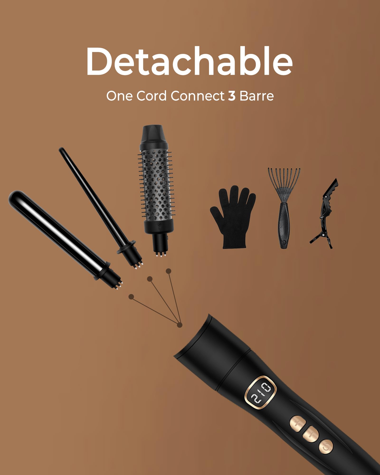 UKLISS Thermal Brush 3 en 1 Fer à Friser 9mm/19mm/28mm Curling Wand Brosse Thermique Hair Curler