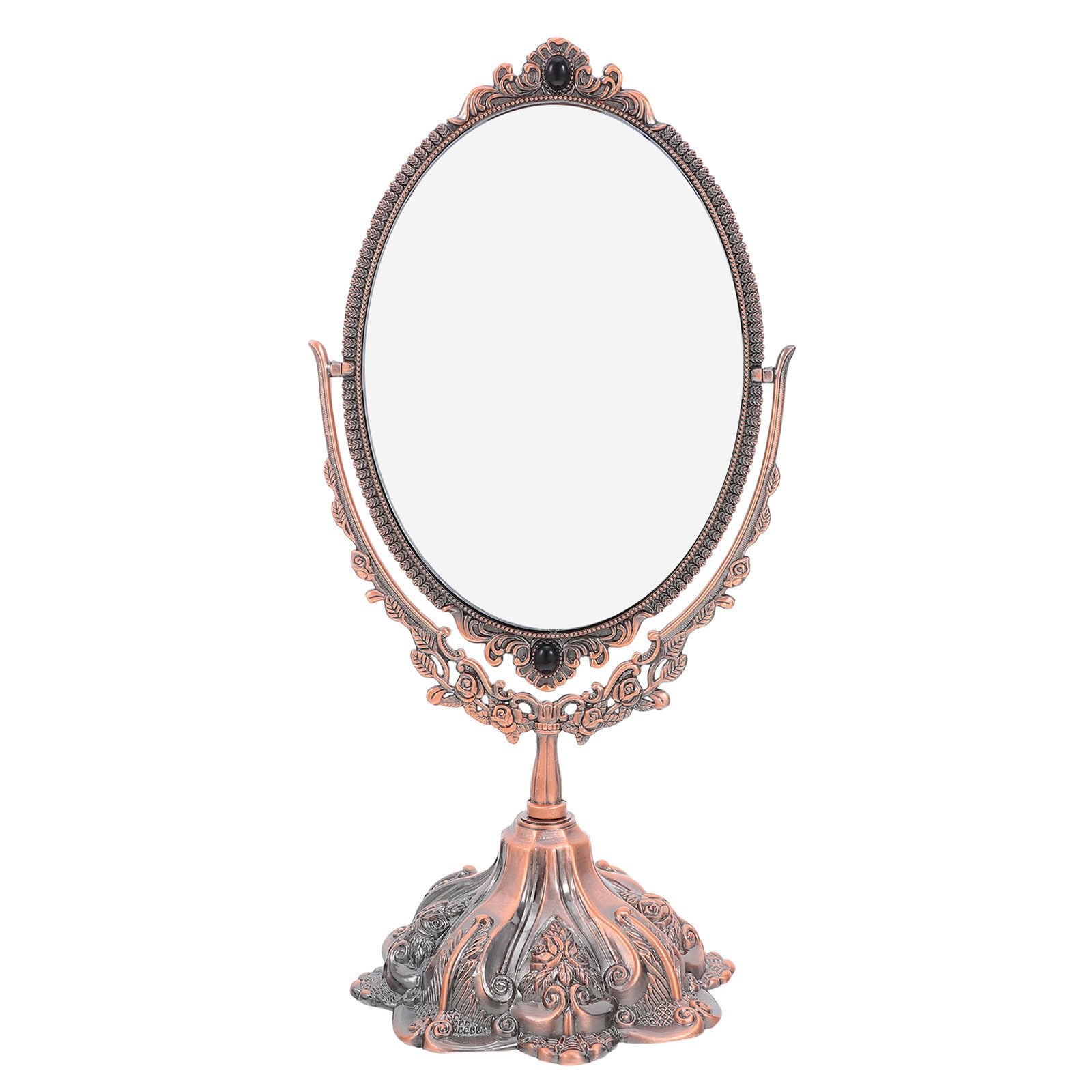 Espejo de tocador vintage redondo de doble cara en metal para decoración elegante de vestidores
