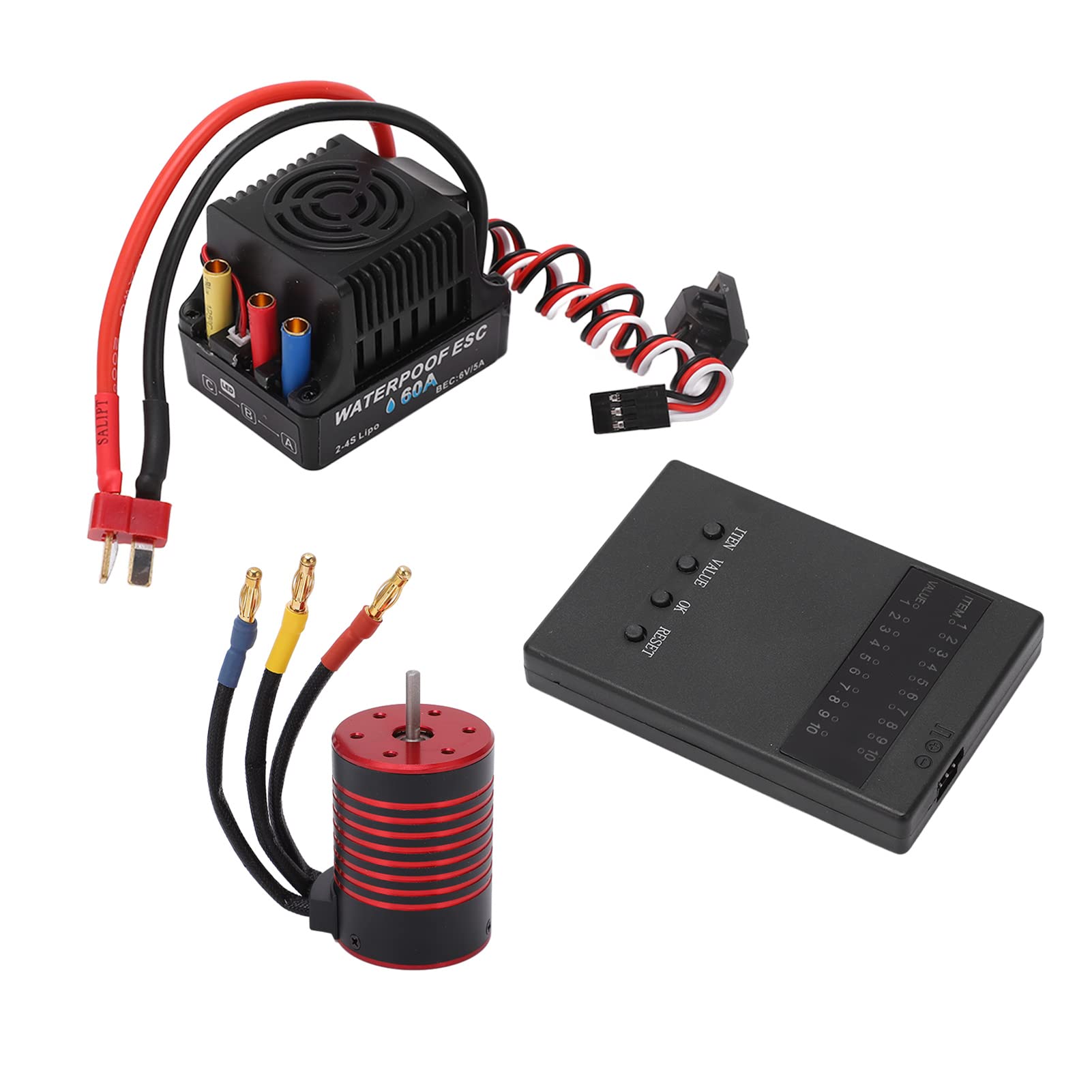 bezszczotkowy zestaw ESC, bezszczotkowy wodoodporny silnik 3650 60A ESC, karta programowania do samochodu RC 1/10 (5200kV)