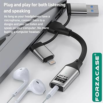 3in1 iPhone Lightning, Type-C, USB Girişli 3.5 mm Aux Çevirici Kulaklık Jak Adaptör FC1164