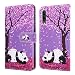 Nadoli Coque Cuir pour Galaxy A50,Coloré Fleur de Cerisier Panda Housse en Dragonne Stand Support Portefeuille Fermeture Magnétique Protecteur Cover Étui à Rabat pour Samsung Galaxy A50