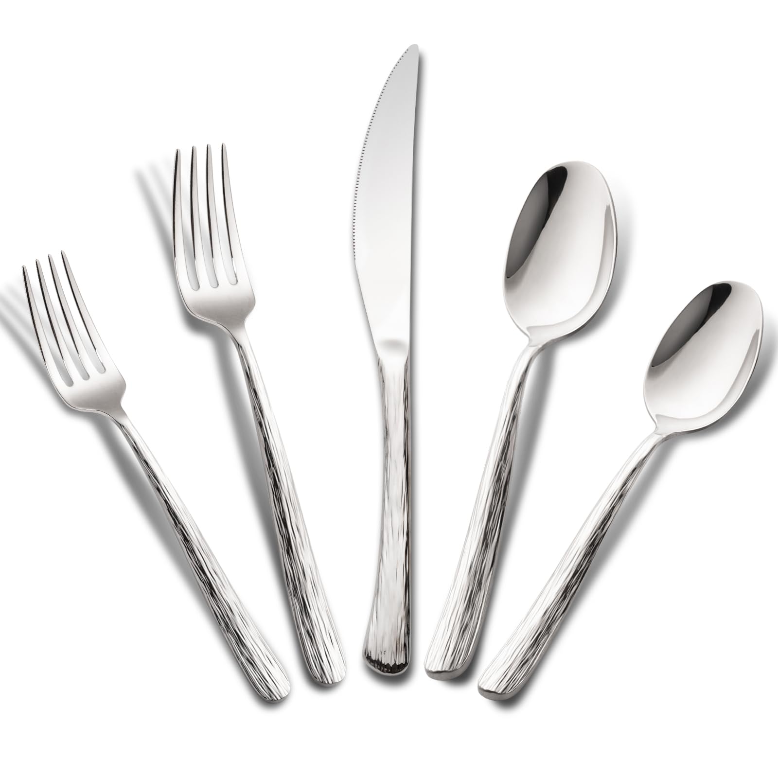 Aisoso 20-Piece High-End Silverware Set with Stone Patterned Handle Mirror Finished Stainless Steel Serving Utensils for 4, Durability and Dishwasher