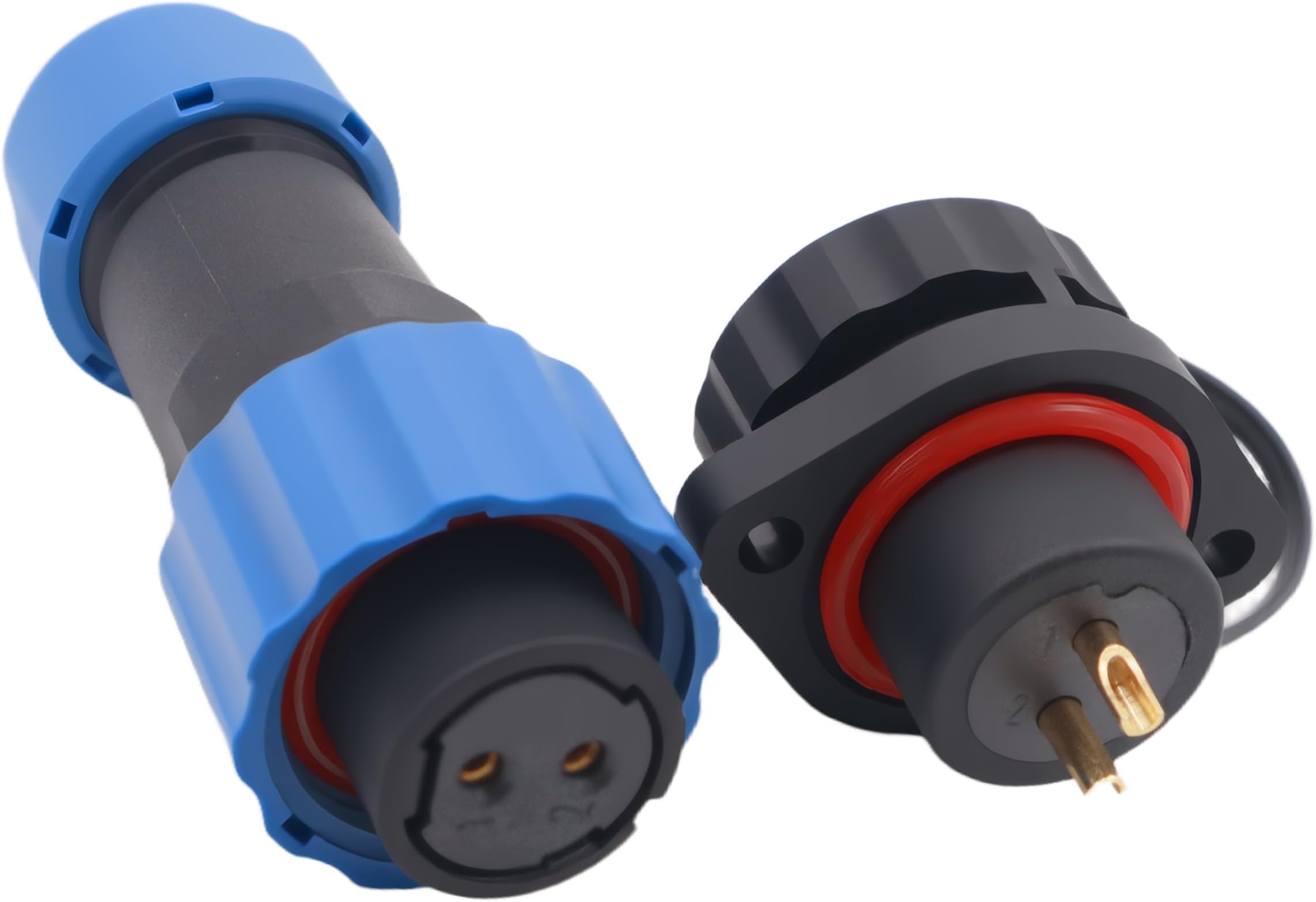 Elecbee Aviation Cable Circular Connector, SP17 2 Pin Waterproof & Dustproof Female Plug Male 2 Hole Flange Panel Mount Socket IP68 Industrial Plug with Cap for Outdoor Industrial Devices Power Signal