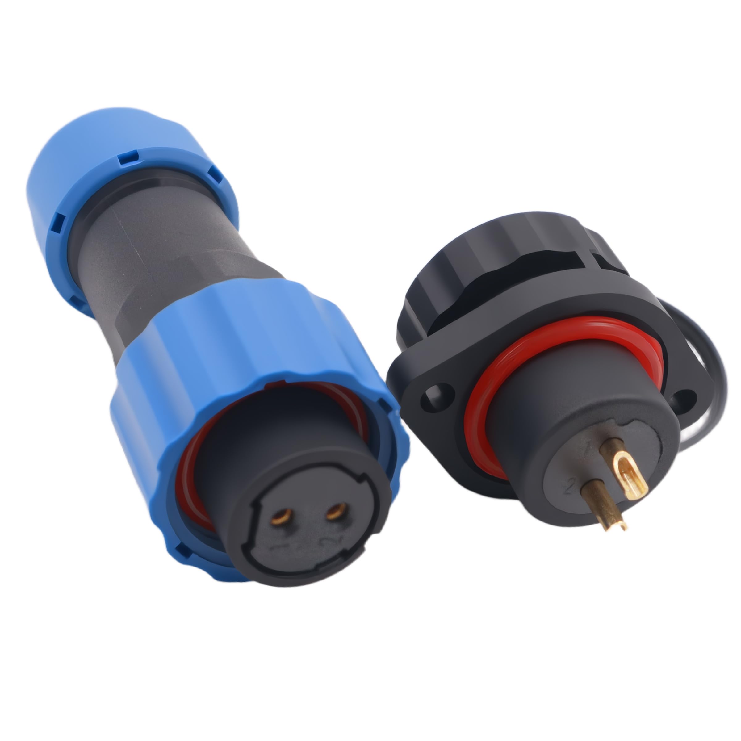 Elecbee Aviation Cable Circular Connector, SP17 2 Pin Waterproof & Dustproof Female Plug Male 2 Hole Flange Panel Mount Socket IP68 Industrial Plug with Cap for Outdoor Industrial Devices Power Signal