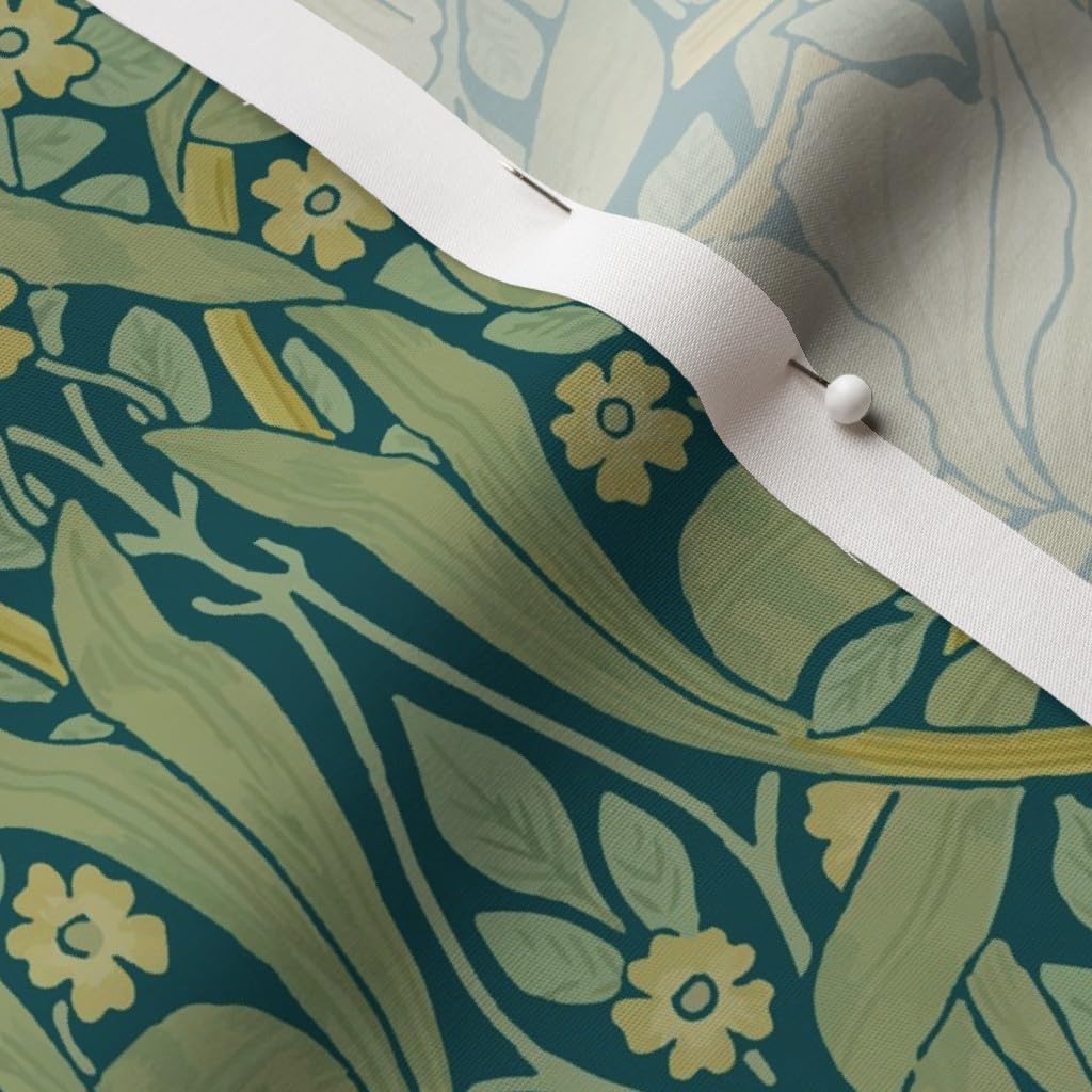 Spoonflower Fabric - Art Nouveau Green Blue Spring Floral Antique Victorian Sage Edwardian Printed on Cotton Poplin Fabric by The Yard - Sewing Shirting Quilting Dresses Apparel Crafts