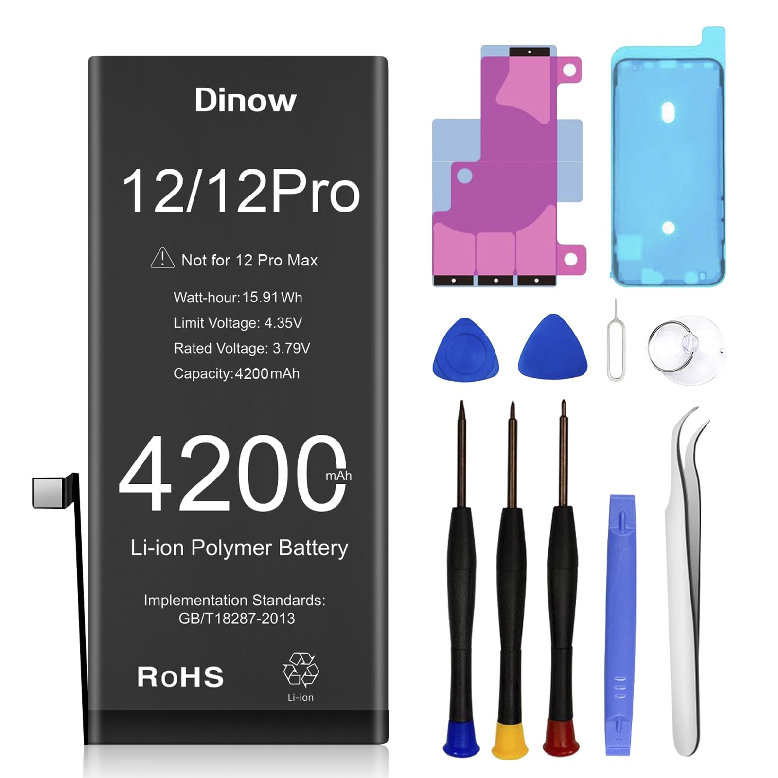 Batterie pour iPhone 12/12 Pro, 4200mAh Batterie de Remplacement Polymère Li-ION Haute Capacité Compatible avec iPhone 12 Pro, Batterie Interne pour 12/12 Pro avec Kit d'Outils de Remplacement