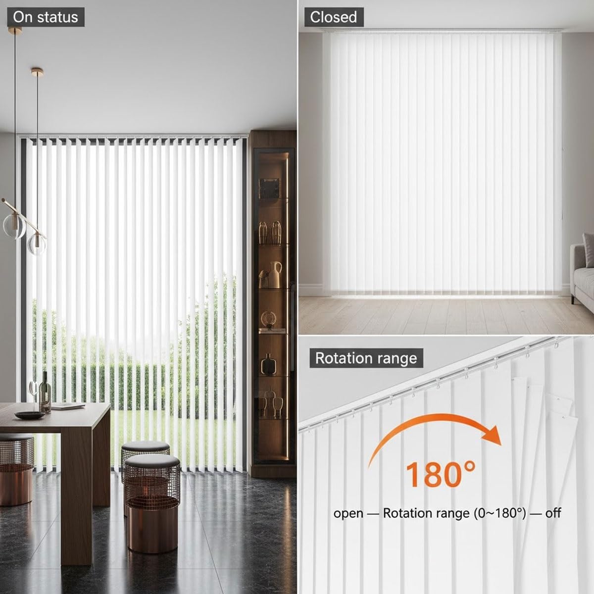 Białe zaciemniające, pionowe żaluzje okienne, energooszczędne, ochrona przed promieniowaniem UV i redukcja hałasu, zasłony do okien przesuwnych i drzwi tarasowych (szer. 120 x 240 cm)