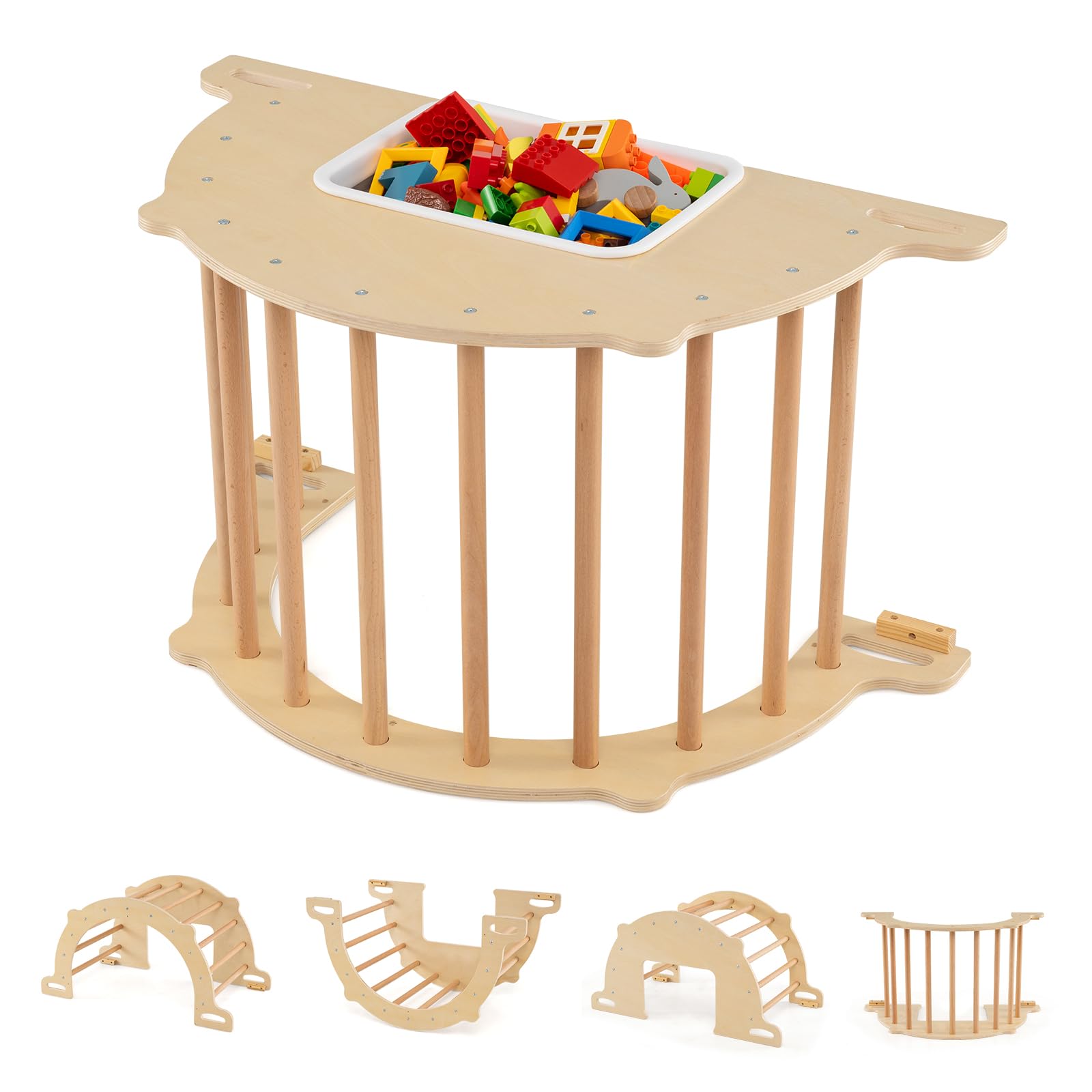 COSTWAY Toddler Climbing Frame, Montessori Sensory Arch Climber, Wooden Rocker Play Gym for Boys Girls 3+ Years Old (Large)